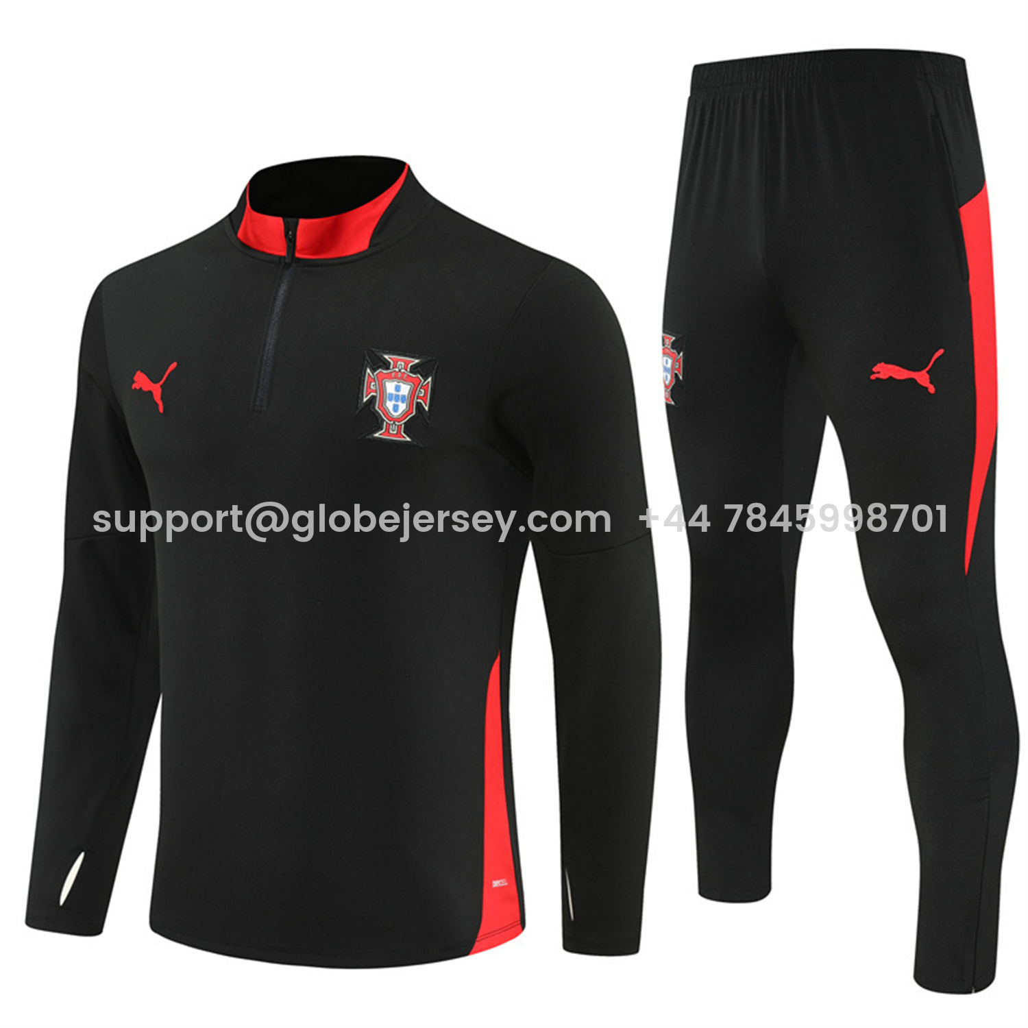 Portugal 25-26 Long Sleeve Training Set - Black Top & Black Pants