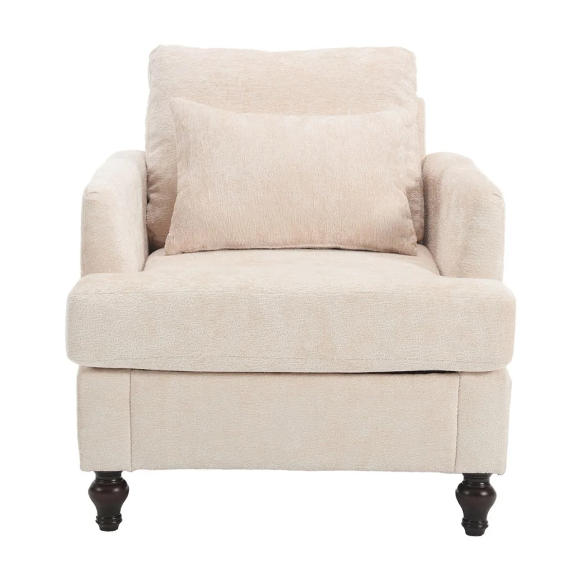 Modern Upholstered Accent Chair, Chenille Armchair with Pillow, Soft Reading Living Room Side Chair, Single Sofa with Wood Frame for Bedroom Living Room Apartment, Beige