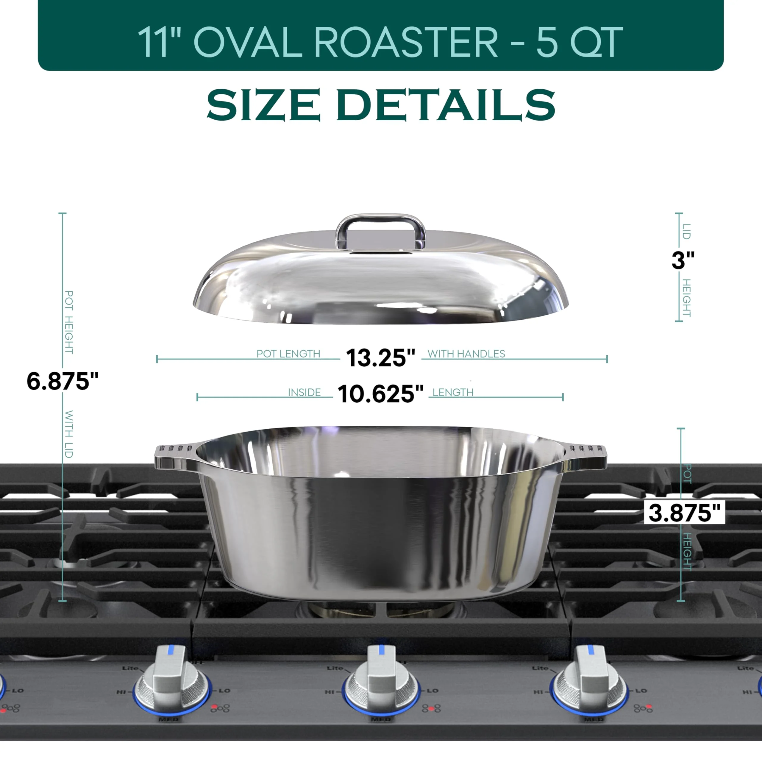 MAGNAWARE 5qt Lightweight Cast Aluminum Oval Dutch Oven, Silver