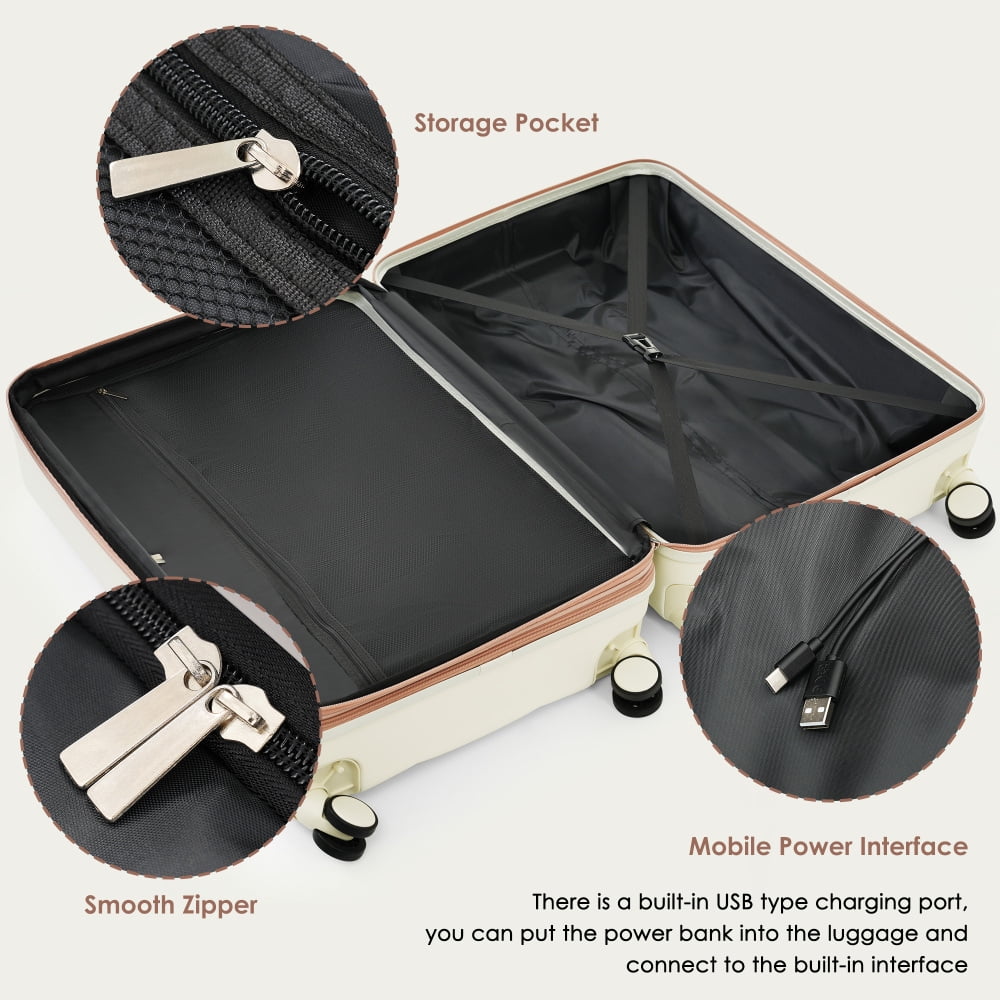 Luggage Sets 4 Piece, 20-inch with USB Port, Expandable ABS Durable Suitcase with Travel Bag