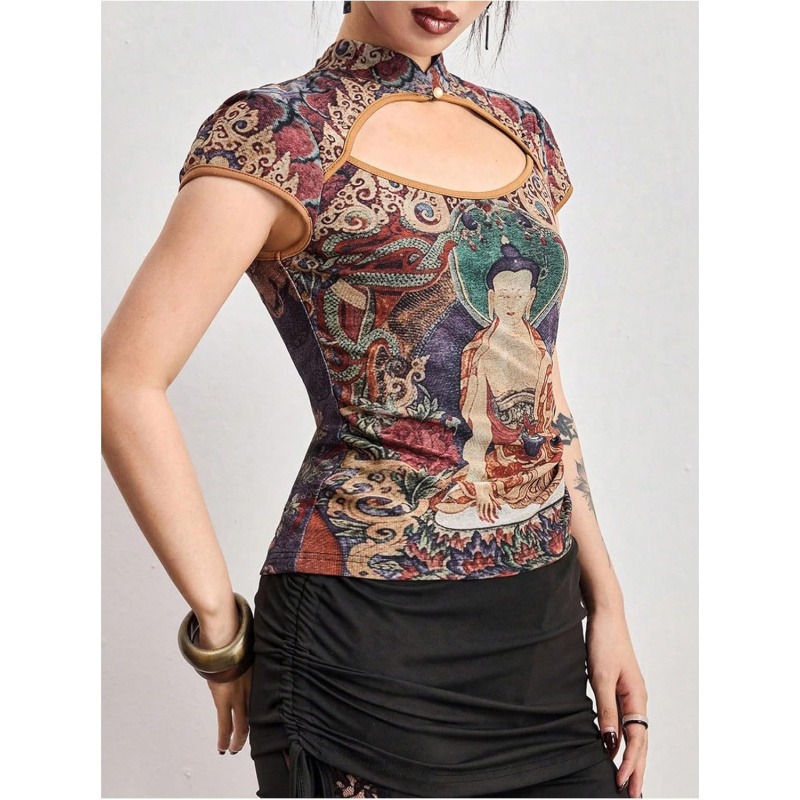 Women's Cut Out Graphic Tee with Drawstring
