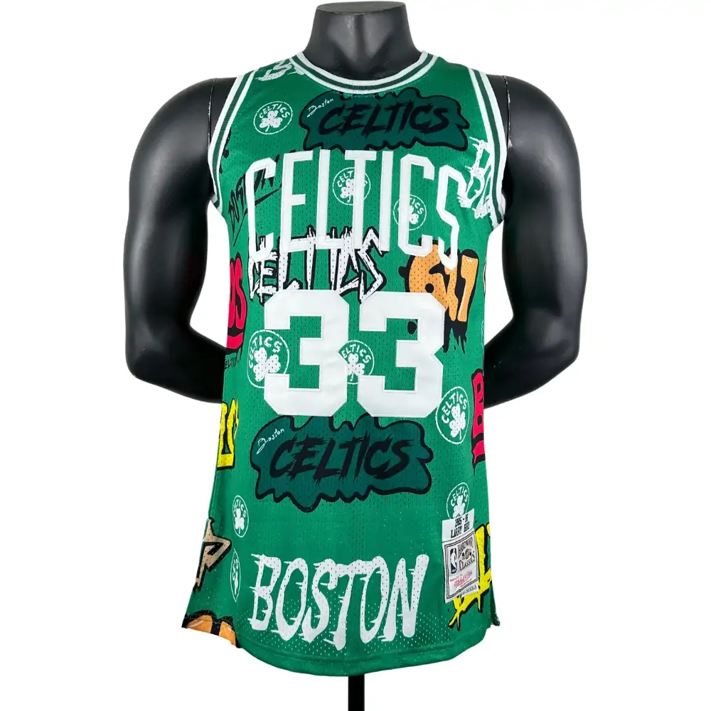 Embroidered MN Retro Jersey Celtics Graffiti No. 33 Bird
