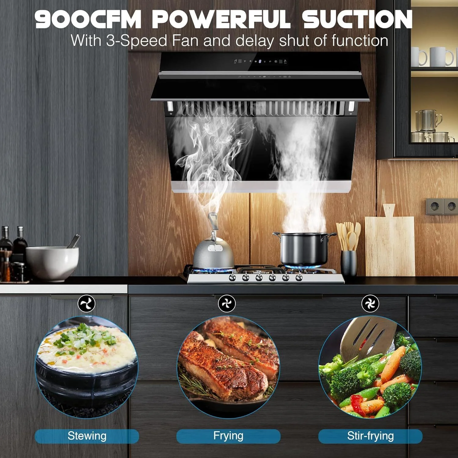 Tieasy 30 inch Under Cabinet Range Hood 900CFM Gesture Touch Control Tempered Glass