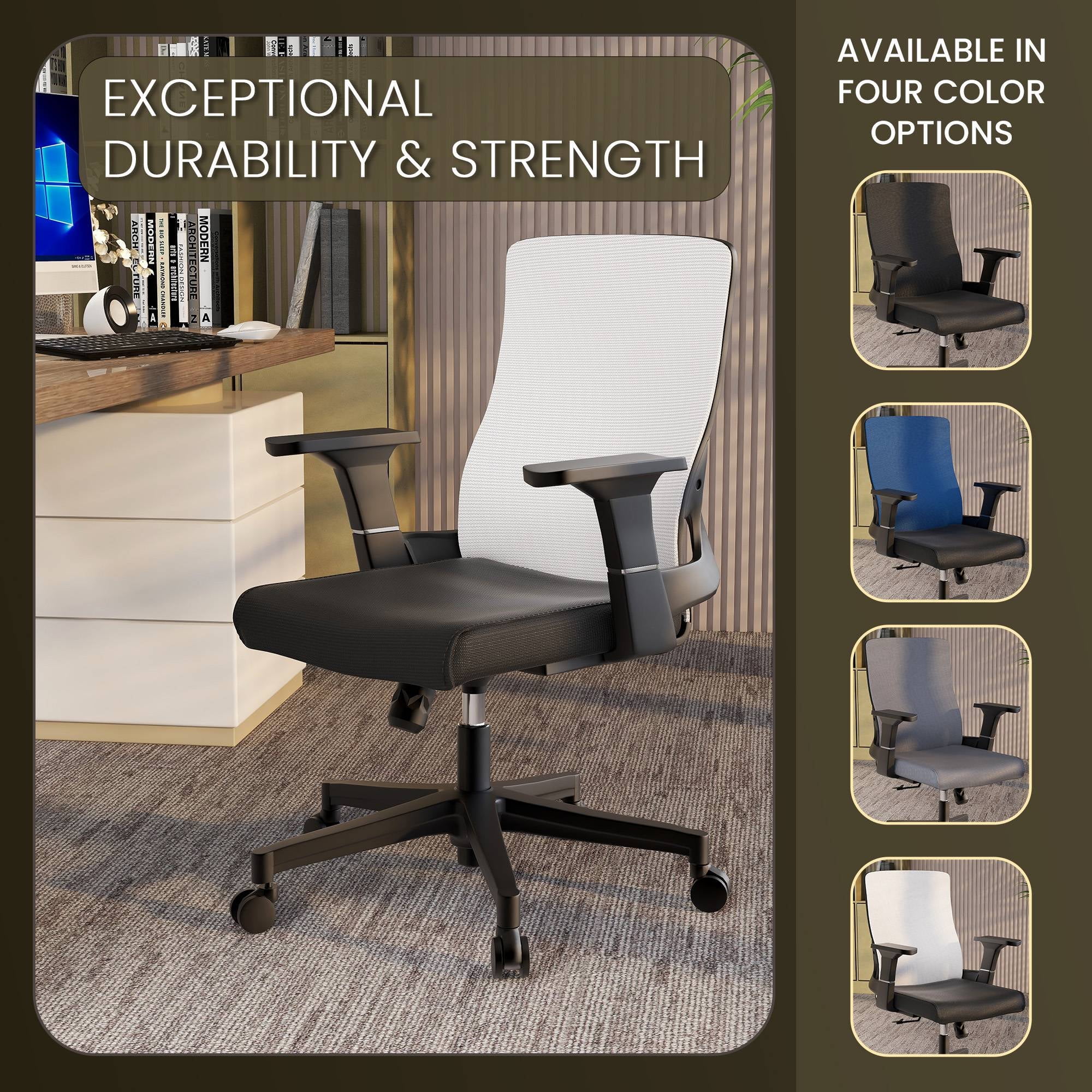 LeisureMod Brio Modern Office Chair Ergonomic Lumbar Support Computer Chair Adjustable Desk Chair with 360 Degree Swivel and Tilt in Blue