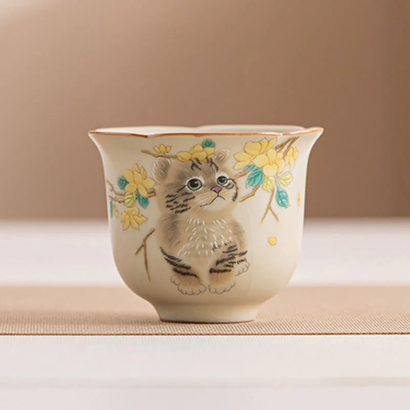 Buddha Stones Cute Cat Yellow Flowers Rabbit Teacup Kung Fu Tea Cup