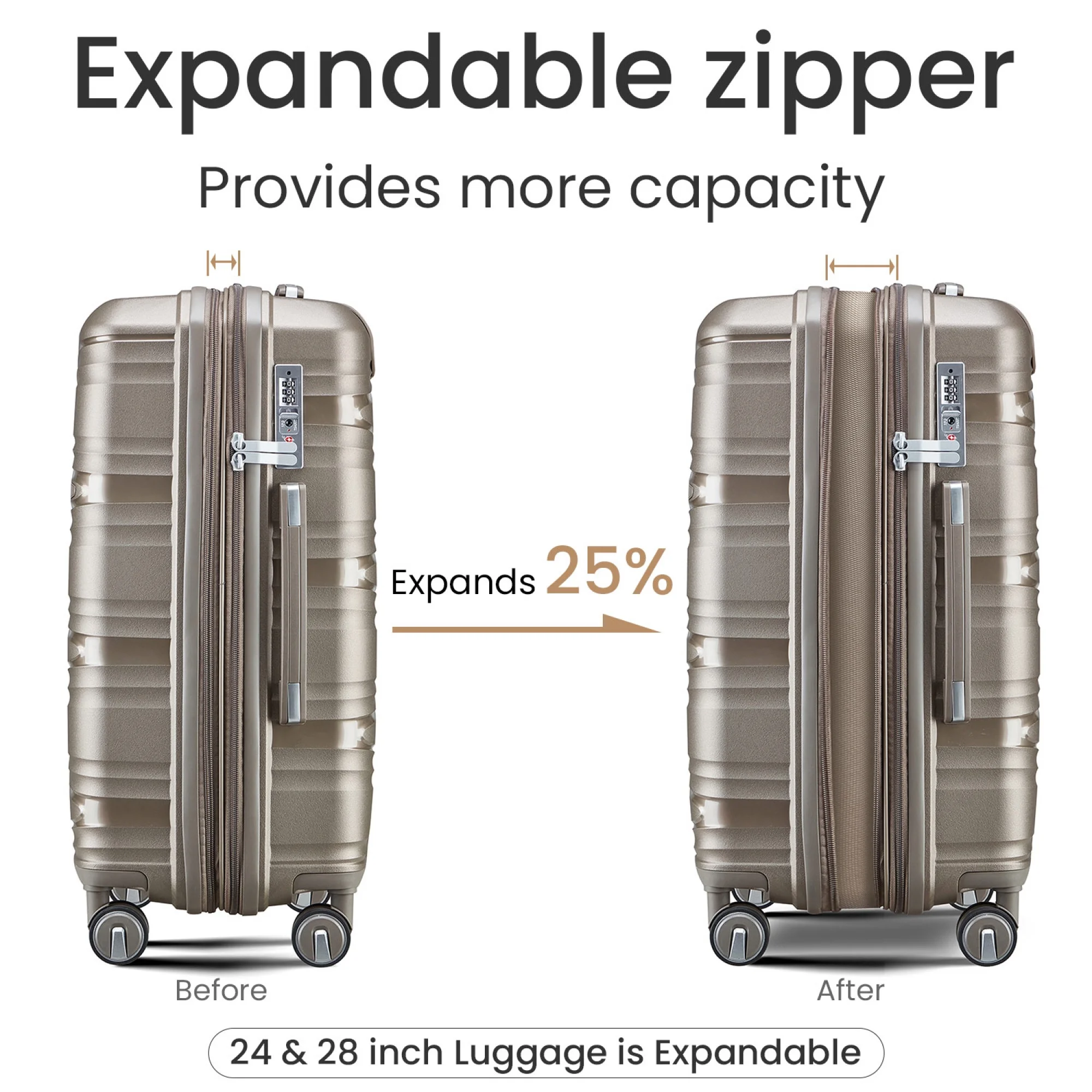 Luggage 4 Piece Sets(14/20/24/28), Hard Shell Lightweight TSA Lock Carry on Expandable Suitcase with Spinner Wheels