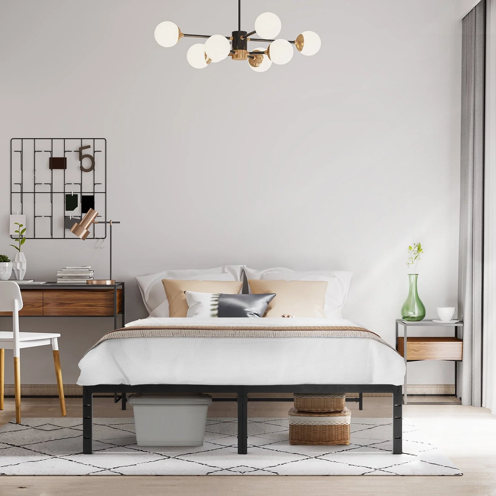 Lusimo Full Bed Frame No Box Spring Needed 14 inch Heavy Duty Steel Slats Full Size Metal Platform Bed Mattress Foundation Easy Assembly Anti Slip No Noise, Black