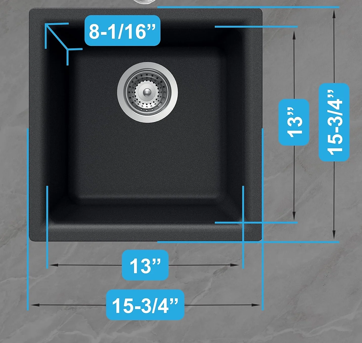 Houzer Quartztone 16 in Slate Granite Composite Dual Mount Topmount or Undermount Single Bowl Bar Sink - E-100 SLATE