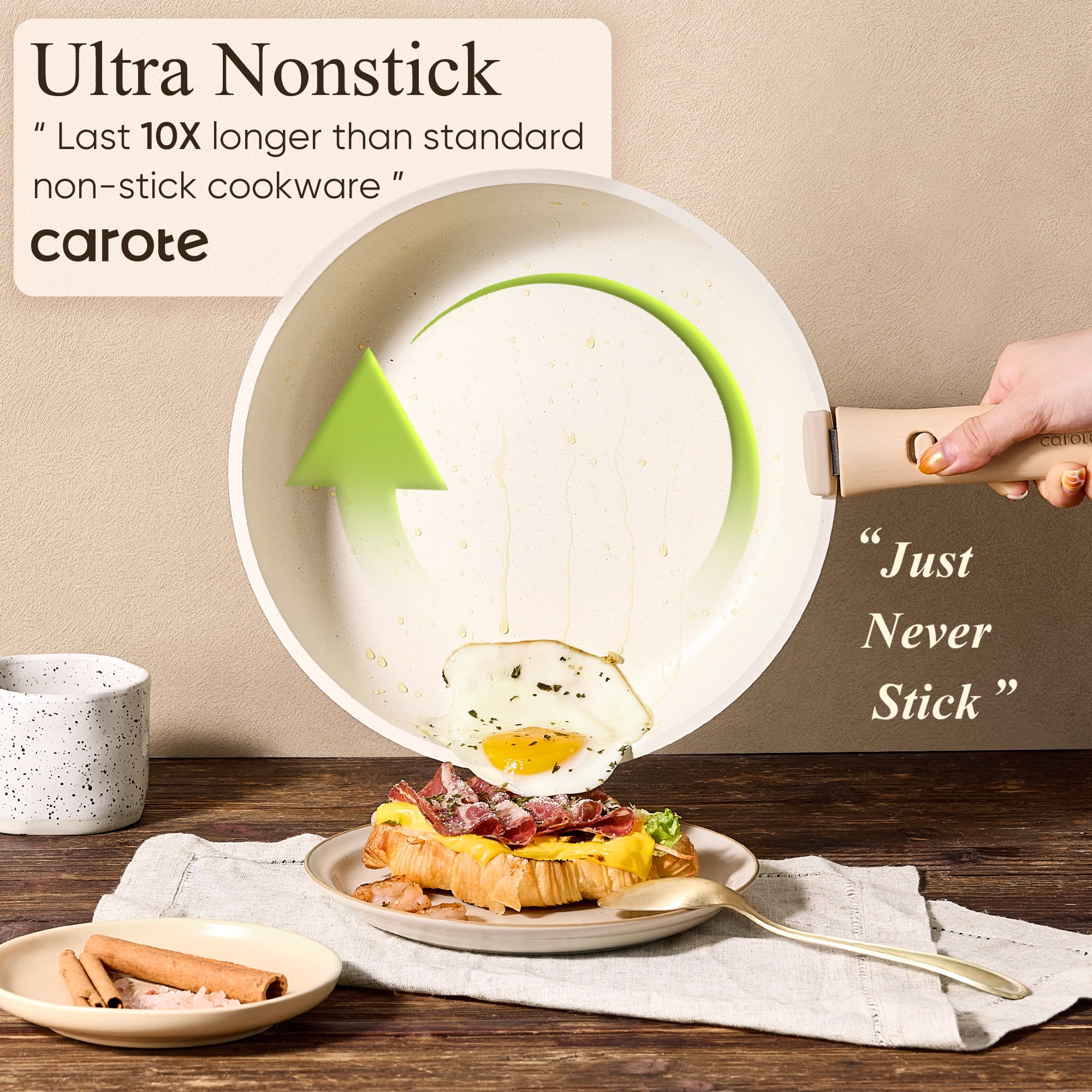 Carote 21 Pcs Nonstick Cookware Set, Pots and Pans Set with Detachable Handles, Oven/Dishwasher Safe, Stackable Kitchen Cooking Set, White Granite.