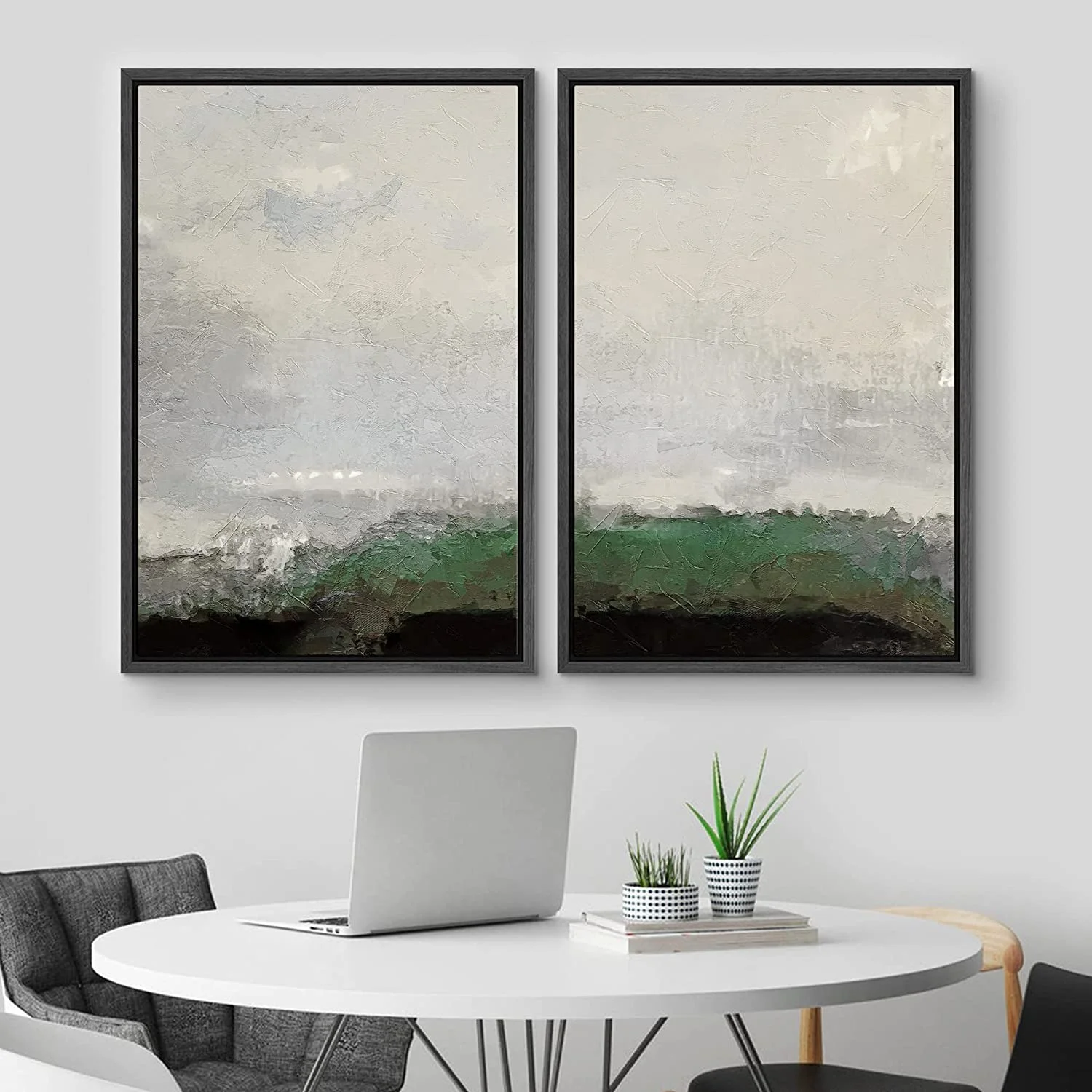 IDEA4WALL Framed Canvas Print Wall Art Set of 2 Watercolor Pastel Duotone Tan Landscape Abstract Modern Art Multicolor Contemporary Artwork for Bedroom, Office - 16