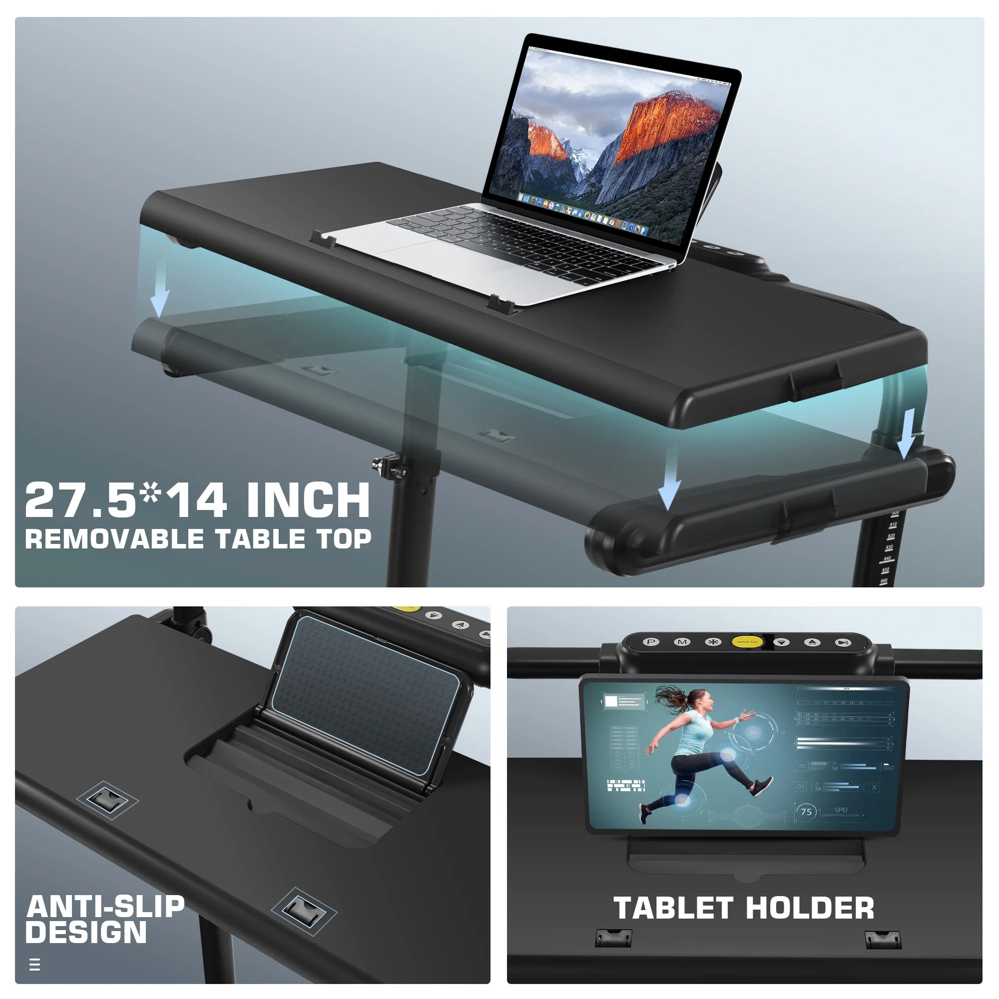 Simpfree 3 in 1 Under Desk Treadmill with Removable Desk, Walking Pad with Height Adjustable Armrests, LED Touch Screen, Remote Control, 0.5-7.5 mph