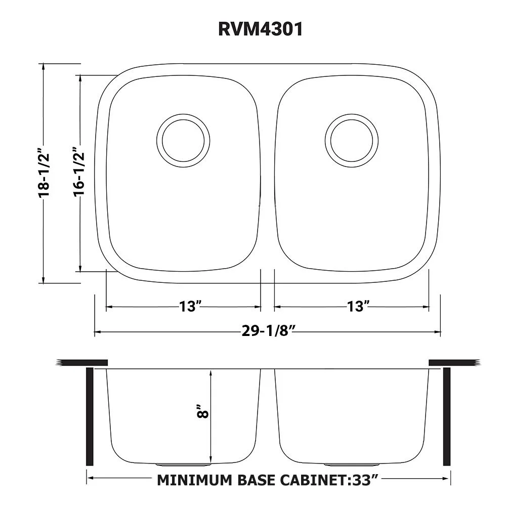 Ruvati 29-inch Undermount 50/50 Double Bowl 16 Gauge Kitchen Sink