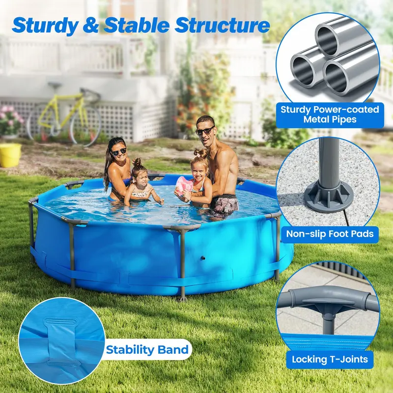 10′ Square Family-Friendly Above-Ground Pool Kit with PVC Liner & Drain Valve
