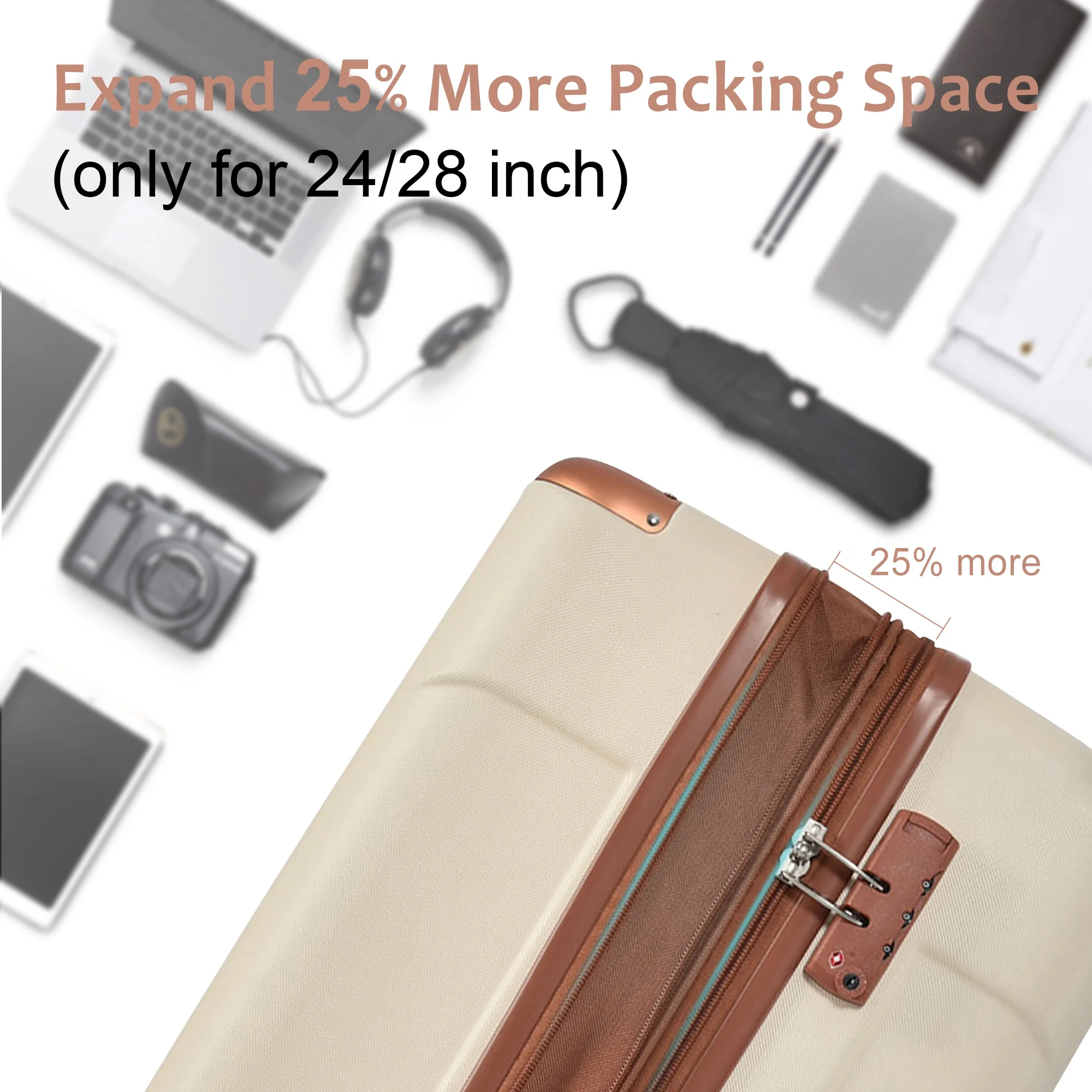EUROCO 3 Piece Luggage Set, Expandable Hardshell Suitcase with TSA Lock and Double Spinner Wheels,ABS Lightweight Durable Travel luggage Set(20