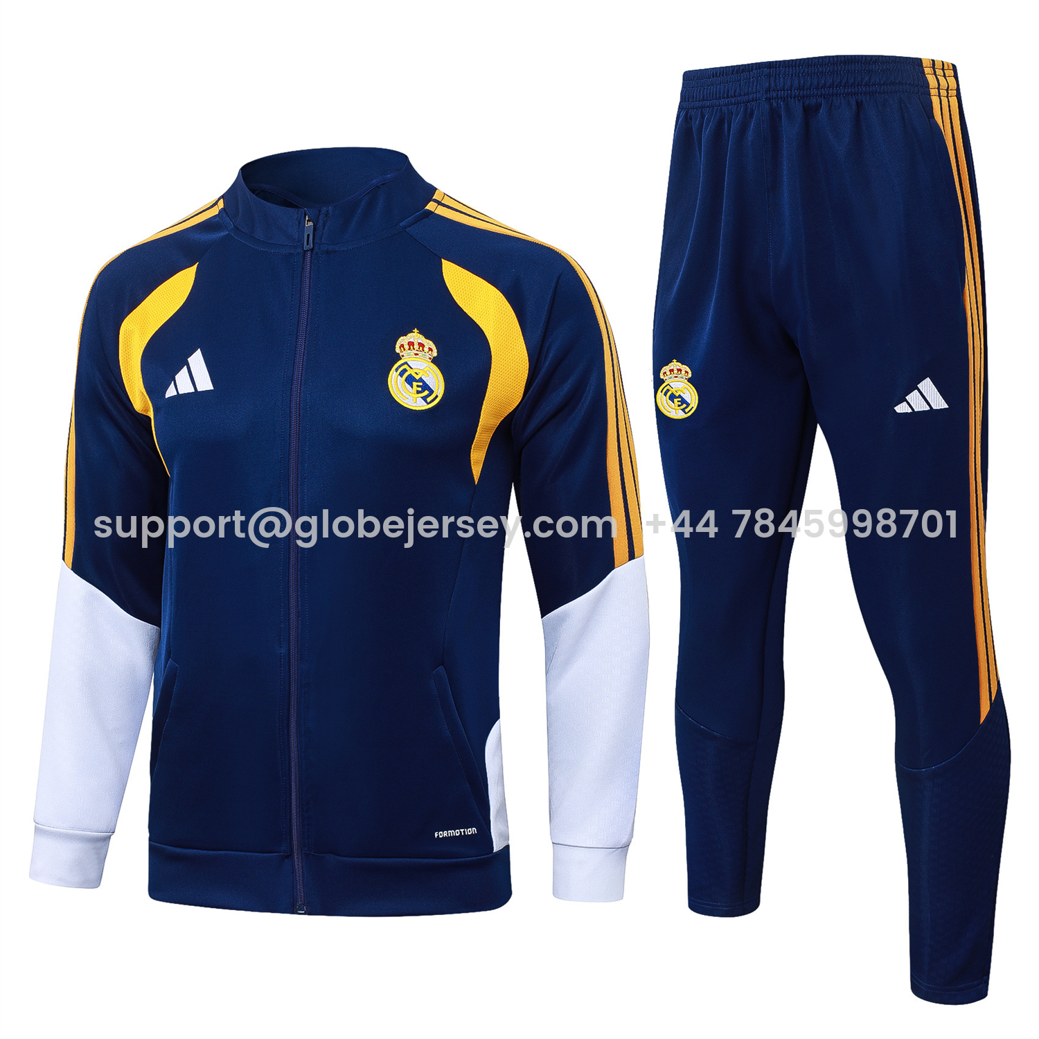 Real Madrid 26-27 Long Sleeves Training Set - Yellow Edge Deep Blue Top And Pants