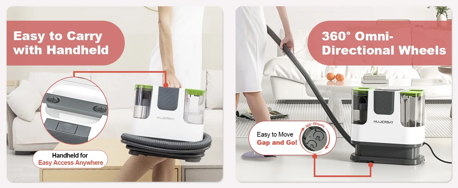Aeitto 12Kpa Portable Furniture Water Extractor - Odor/Stain Removal, Ideal for Sofa, Carpet, Car, Pet Messes