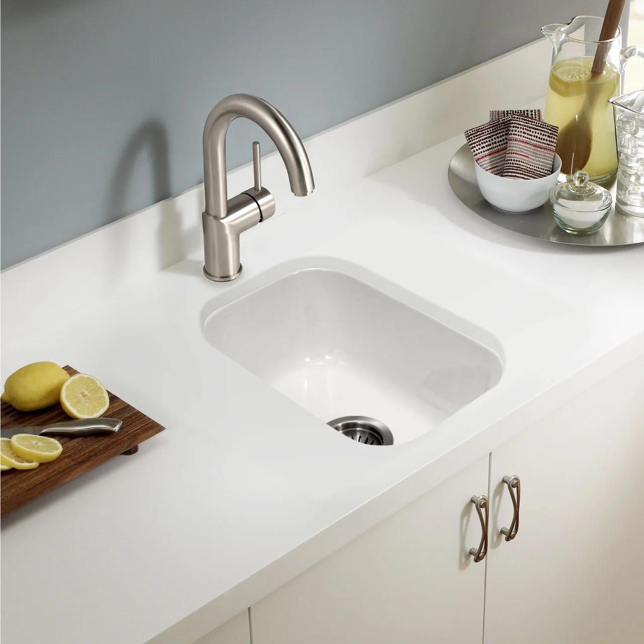 Houzer Platus 13 in White Fireclay Undermount Rectangle Single Bowl Bar Sink - PTB-1318 WH