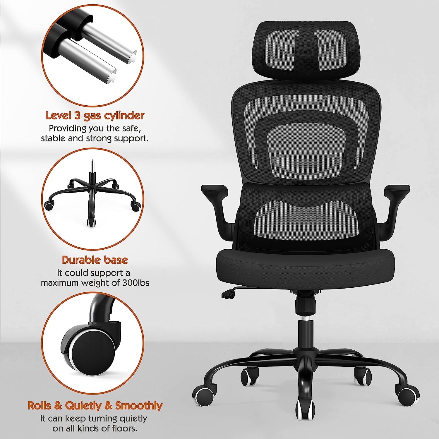 Blarity Ergonomic Office Chair, High Back Mesh Desk Chair with Lumbar Support and Adjustable Headrest