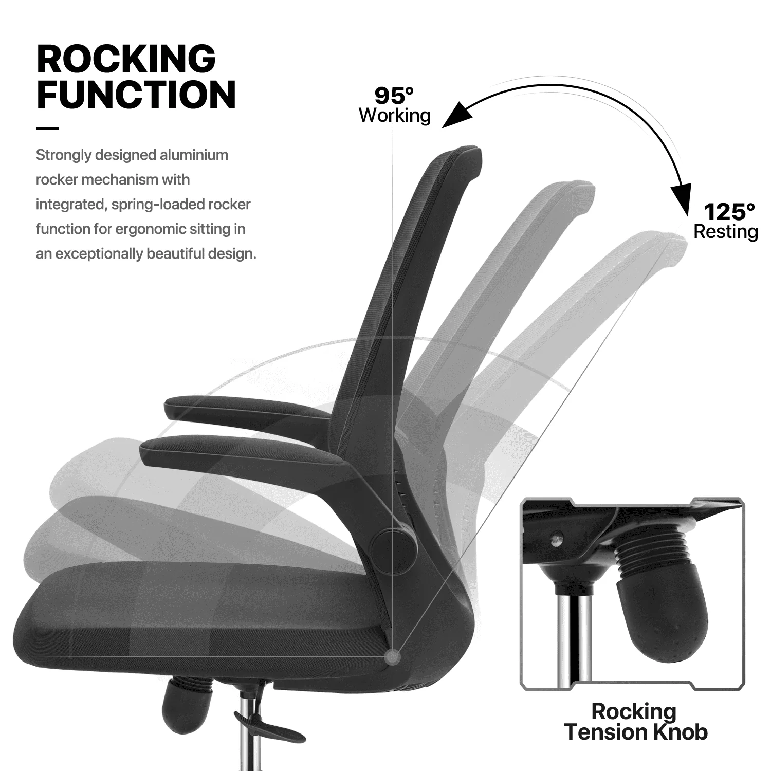 Magshion Computer Desk & Chair Set, Adjustable Height Rolling Office Chair with Flip Up Armrest & 2-Tier Table with Monitor Storage Shelf and Host Rack, Black