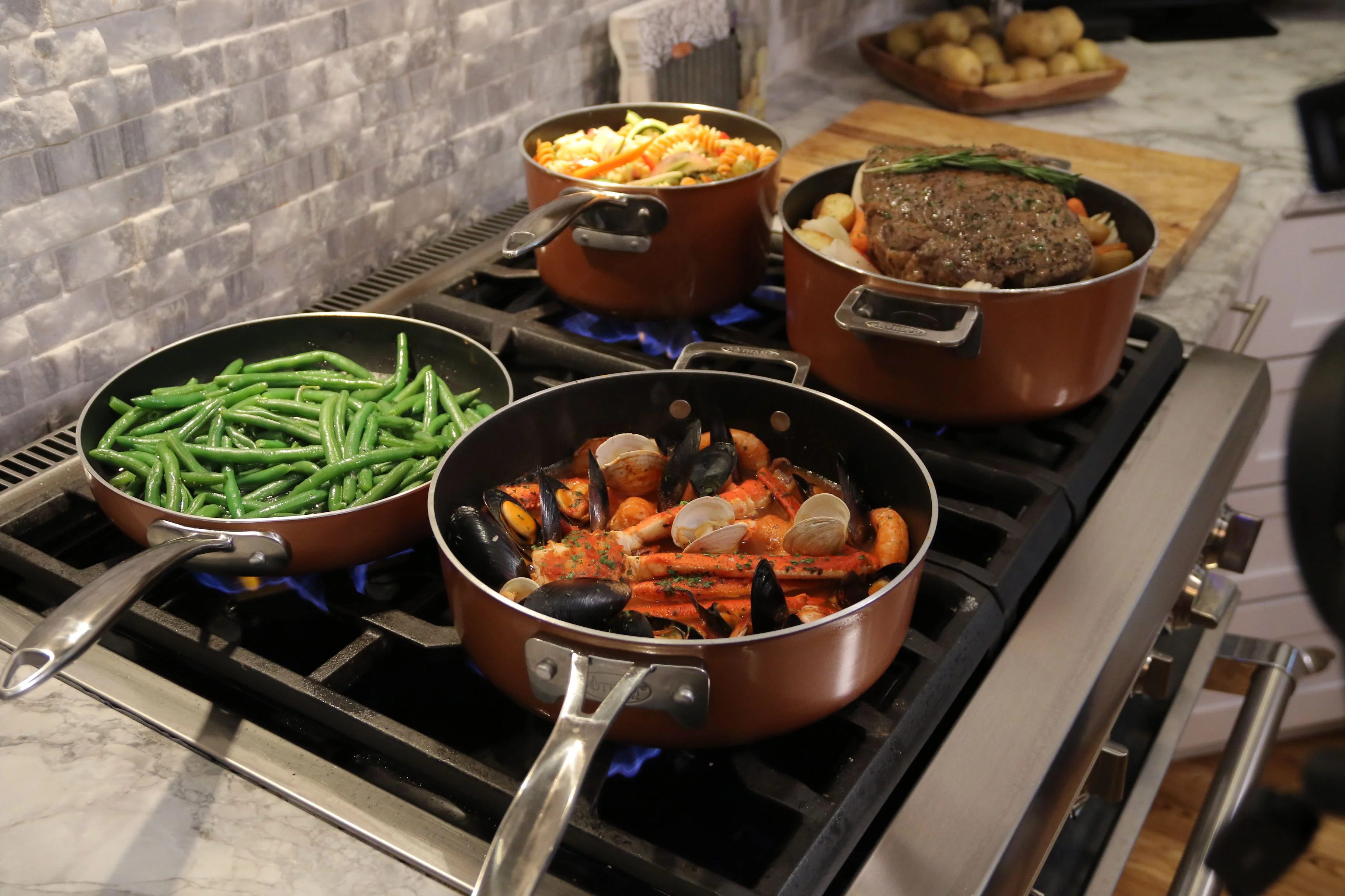 Gotham Steel Stackmaster 5 Piece Stackable Ultra Nonstick Pots and Pans Set with Glass Lids, Dishwasher Safe, Oven Safe - As Seen on TV
