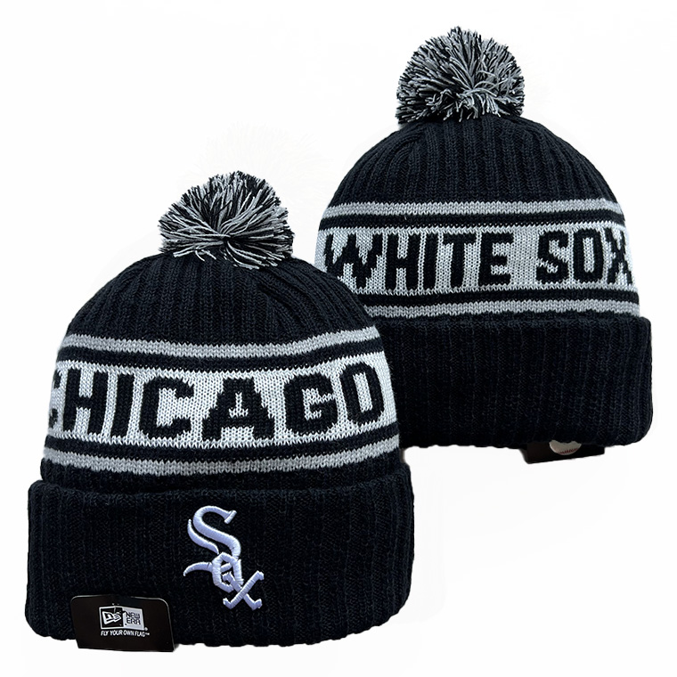 Chicago White Sox Black Cuffed Knit Hat with Pom
