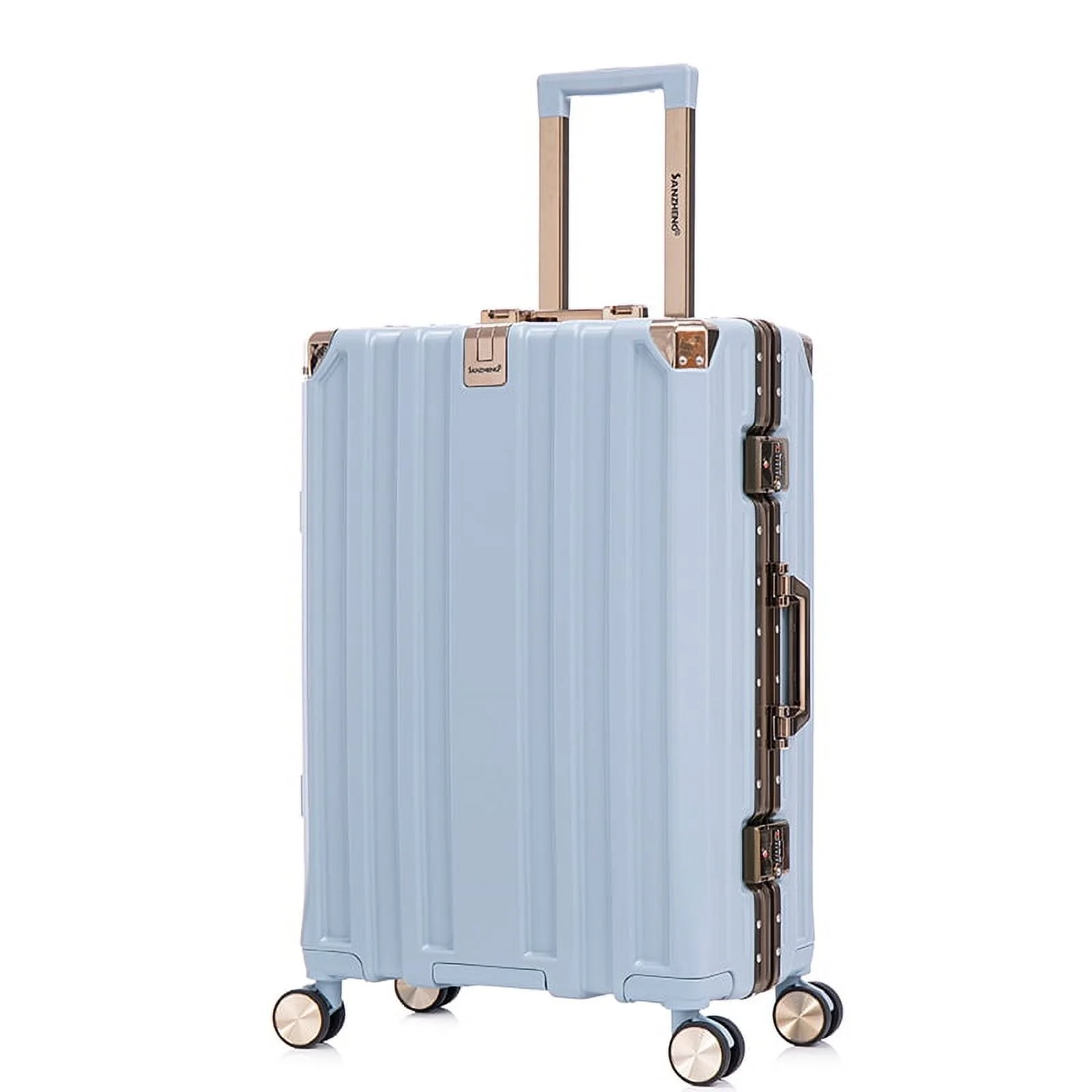 The luggage set is expandable into three sets, with an aluminum frame, password lock and double wheels, suitable for travel, business trips and school (20/24/28 IN)