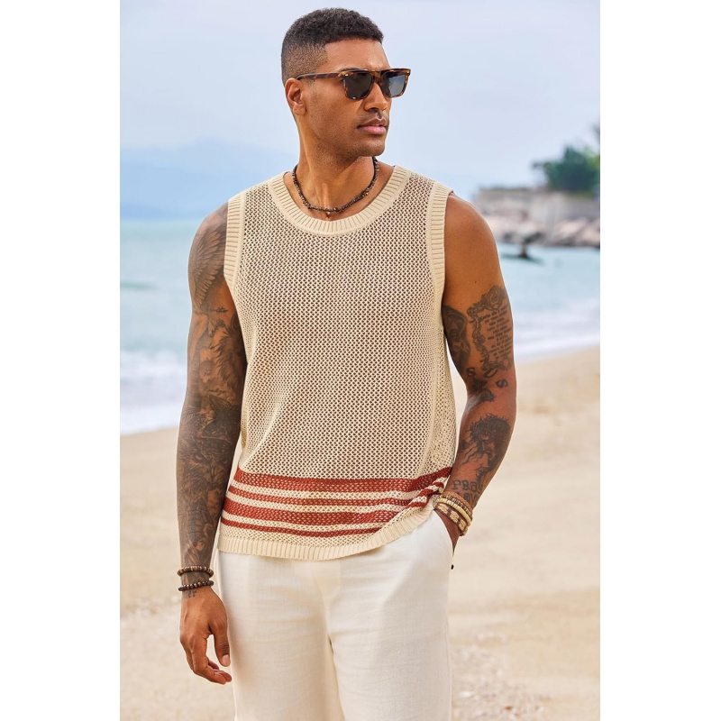 Men's Sleeveless Tank Tops Knitted Hollow Out Crochet