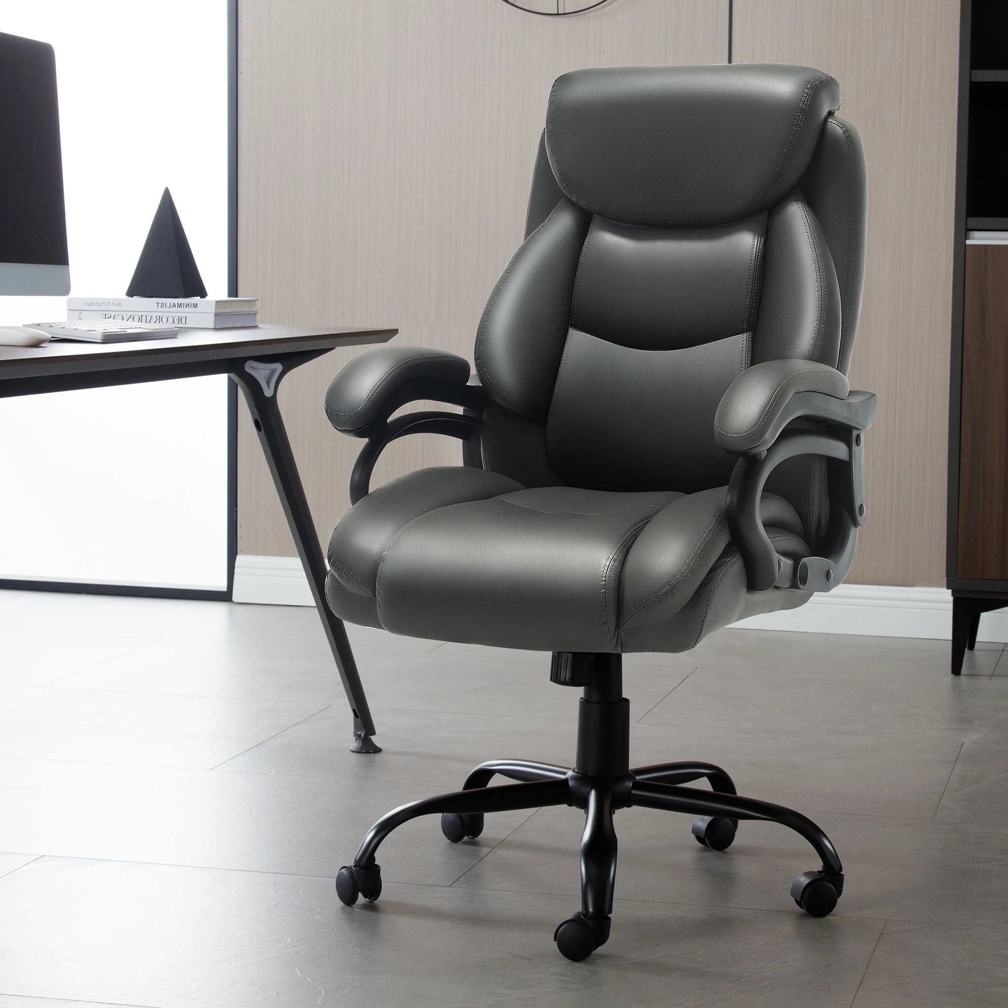 JONPONY Big and Tall Office Chair 500LBS Wide Seat Ergonomic Computer Desk Chair High Back Executive Leather Chair Adjustable Task Chair Lumbar Back Support 8 Hours Heavy Duty Design,Black