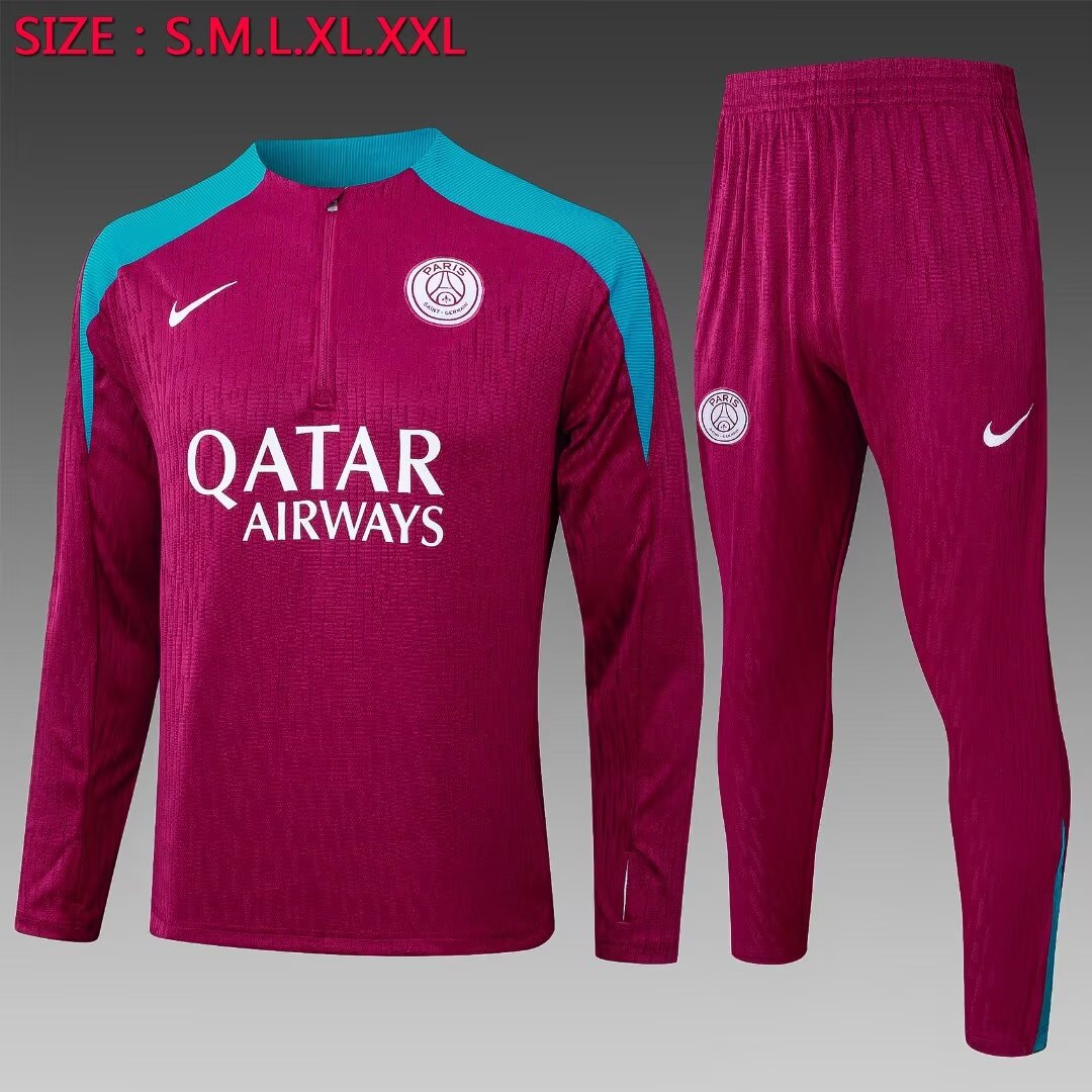 2024/2025 Psg Paris Saint-Germain Half-Pull Training Suit Purple-Red Football Shirt 1:1 Thai Quality