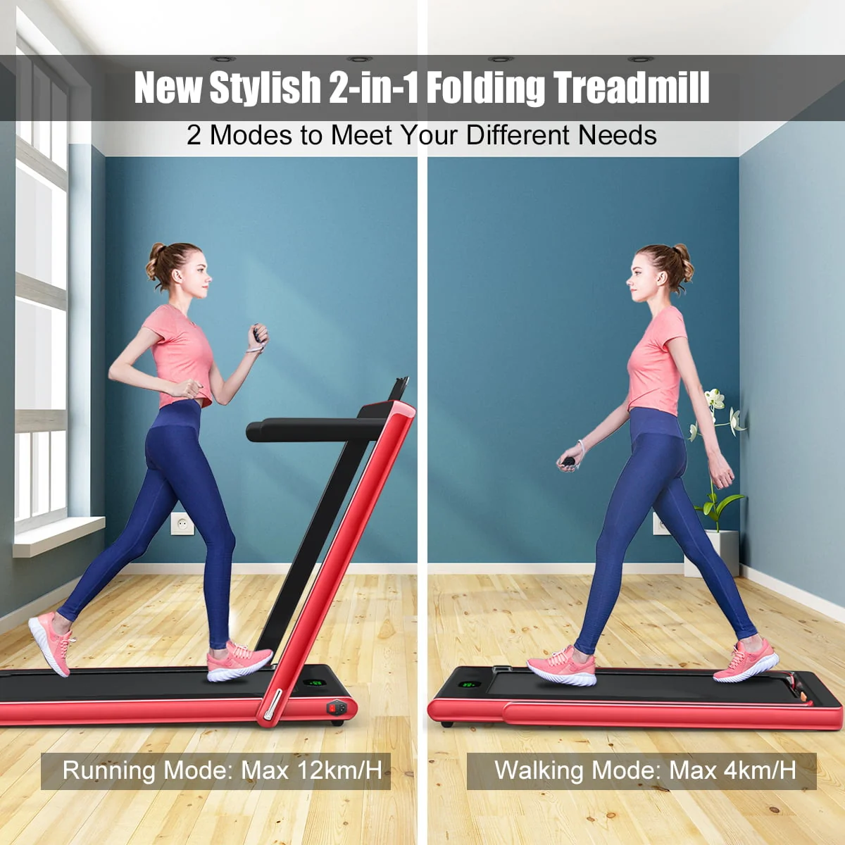 Gymax Motorized Treadmill Folding Under Desk Electric Treadmill W/APP Red
