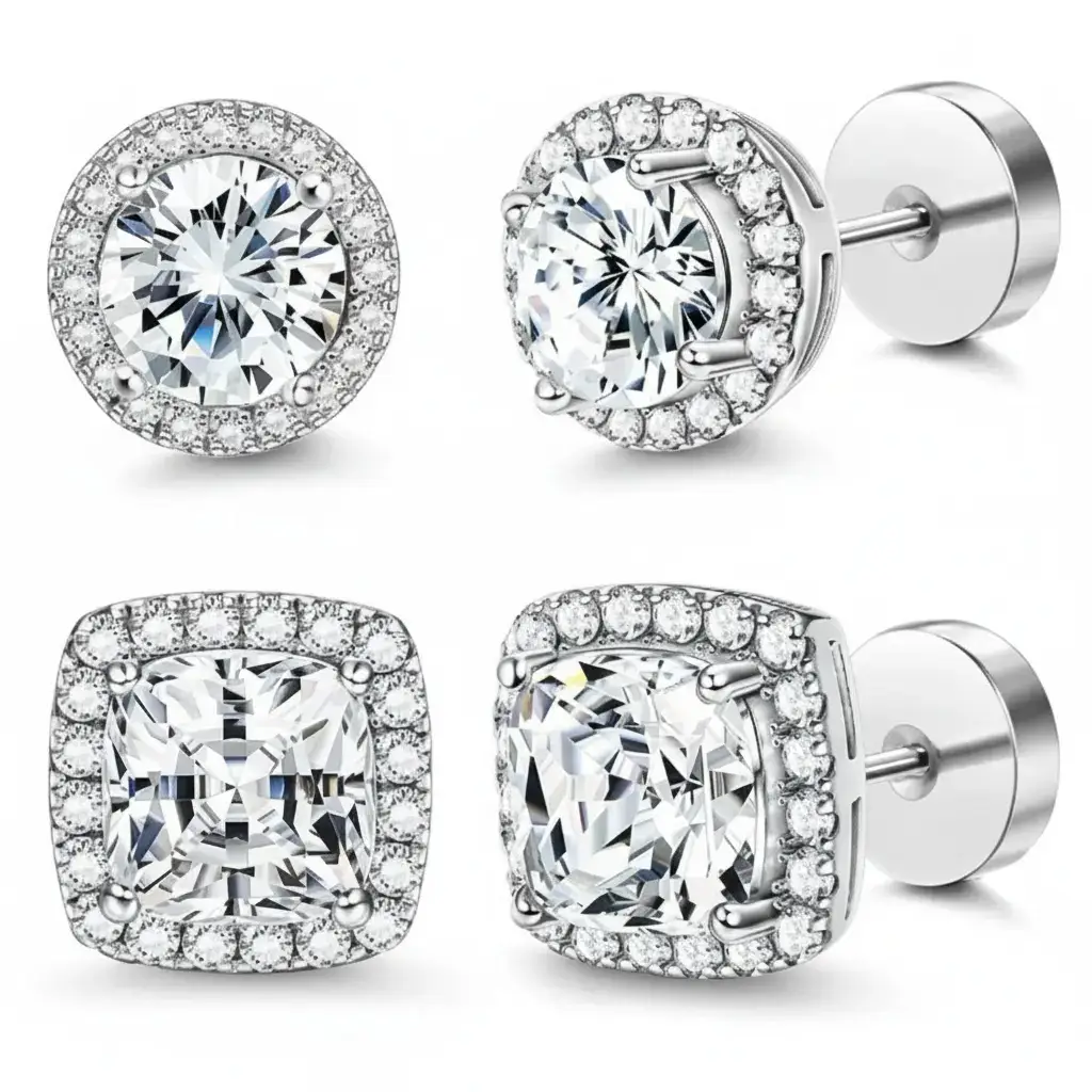 Women's Luxury 4-Piece Halo Zircon Stud Earring Set