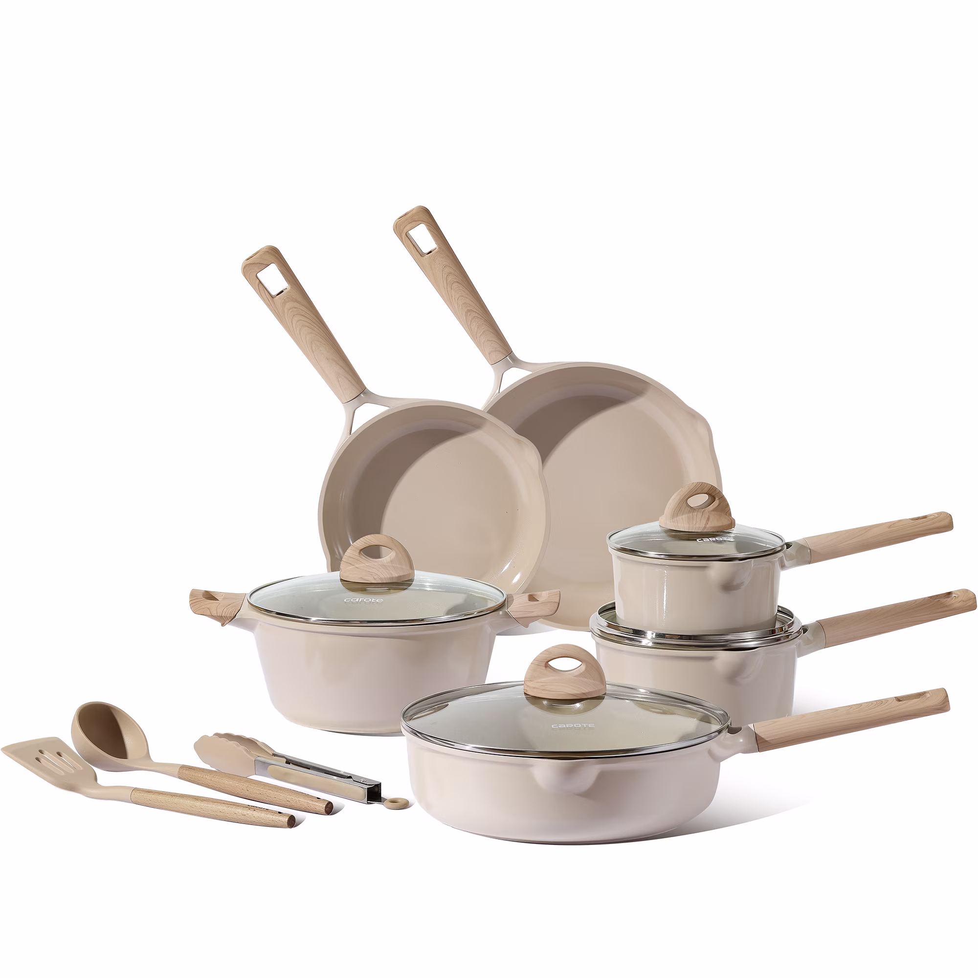 Carote Nonstick Pots and Pans Set, 13 Pieces Kitchen Cookware Sets Compatible for All Stoves, White Granite