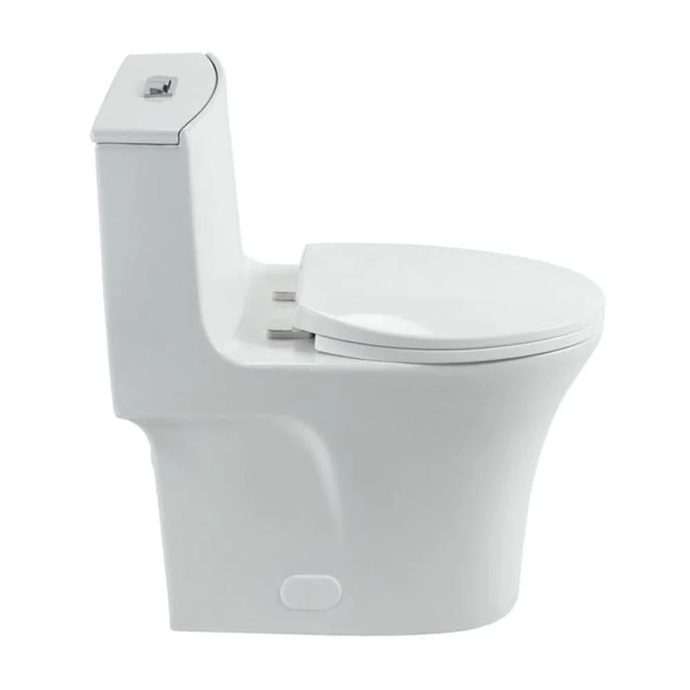Spaco 1.1/1.6 GPF Dual Flush One-Piece Toilet, Button on Tank top S-trap 12 inches, Elongated Bowl with Soft Close Seat, Water-Saving MAP 1000g, Comfort Chair Seat ADA Height, Light Gray