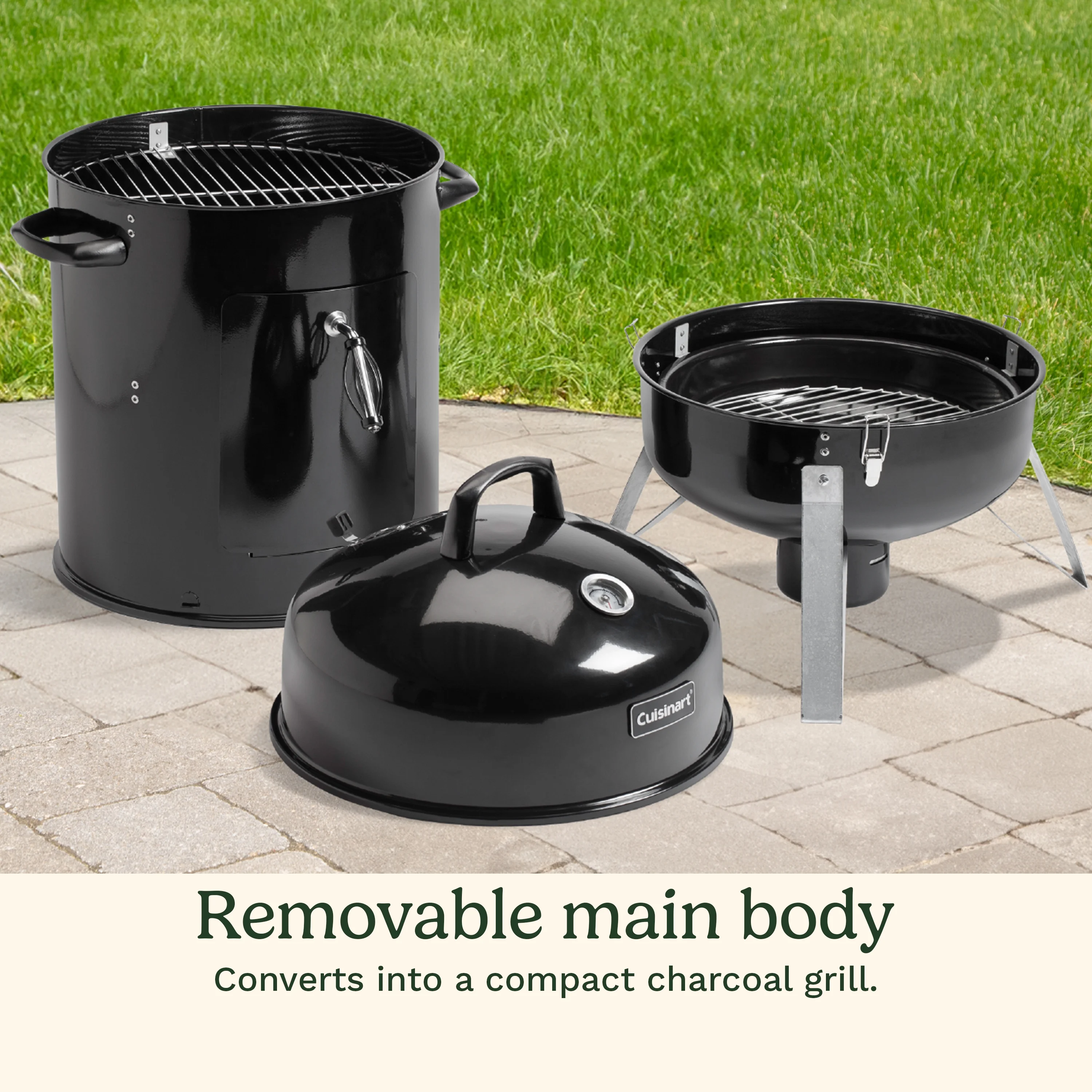 Cuisinart 18�� Vertical Charcoal Smoker, Integrated Thermometer, Water Bowl and Dual Vents Perfect for Smoked Brisket, Chrome Plated Grates Smoker Grill for BBQ, Camping, Tailgates