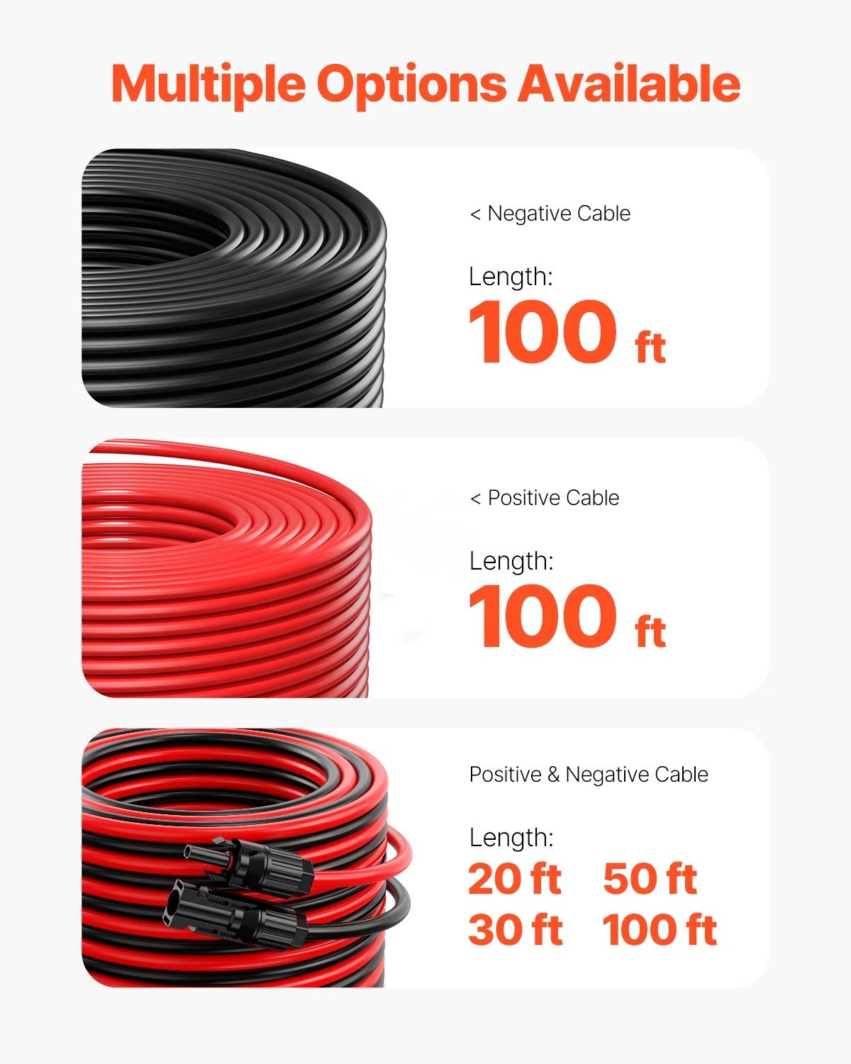 VEVOR 100FT Solar Panel Extension Cable,10AWG Solar Extension Cable Wire with Female & Male Waterproof Connectors, 6mm2 PV Cable for Home, Ship and RV Solar Panels, 100FT Black + 100FT Red (Set of 2)