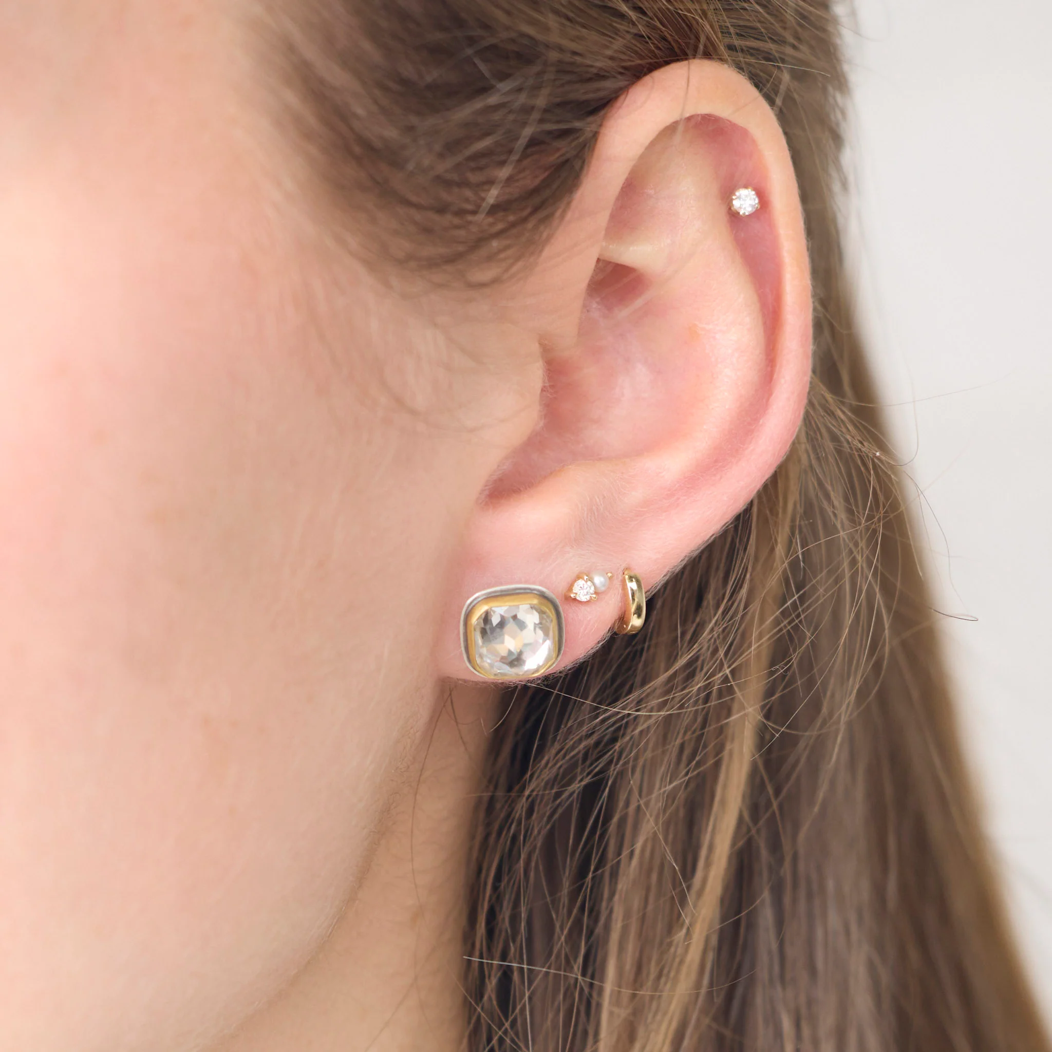 Square White Topaz Stud Earrings