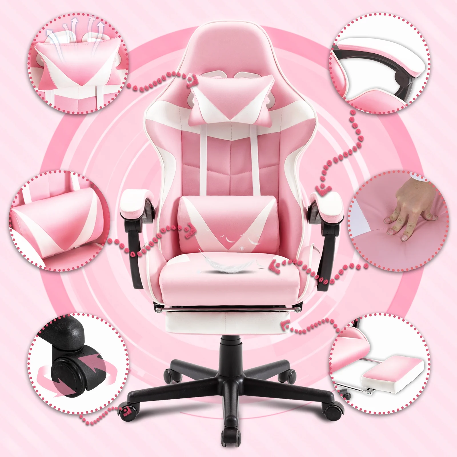 SOONTRANS Green Gaming Chair with Footrest, High Back Gamer Chair with Massage Lumbar Pillow, Gamer Computer Desk Chair (Green)