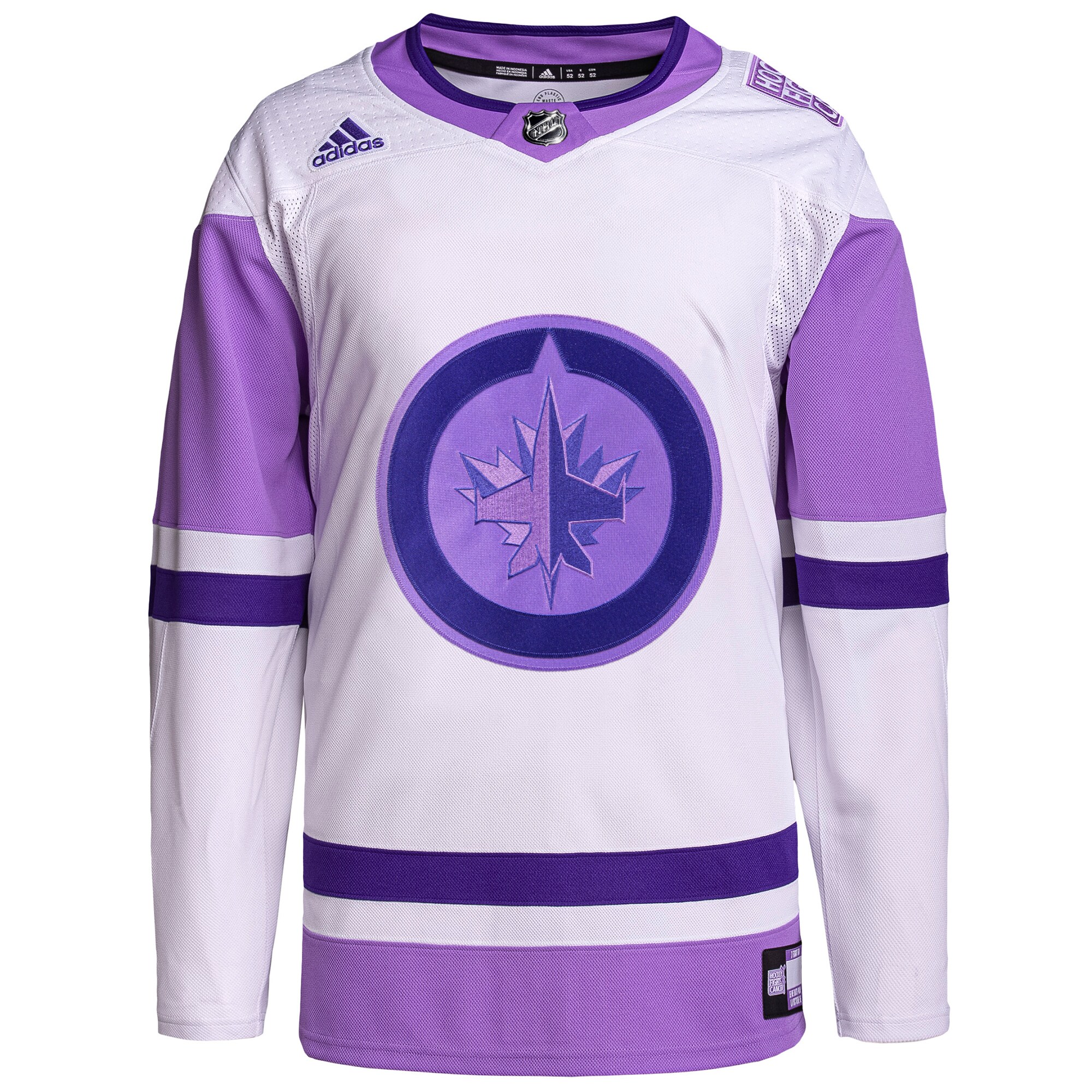 Winnipeg Jets  Hockey Fights Cancer Primegreen  Blank Practice Jersey – White/Purple