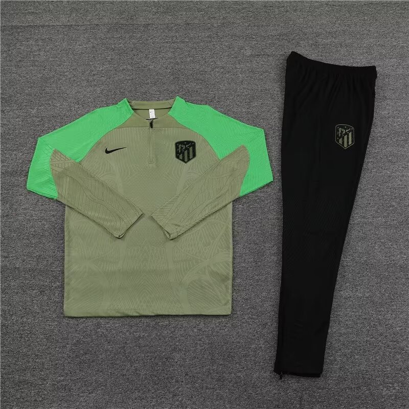 2023/2024 Atletico Madrid Half Pull Training Wear Green Jersey Set
