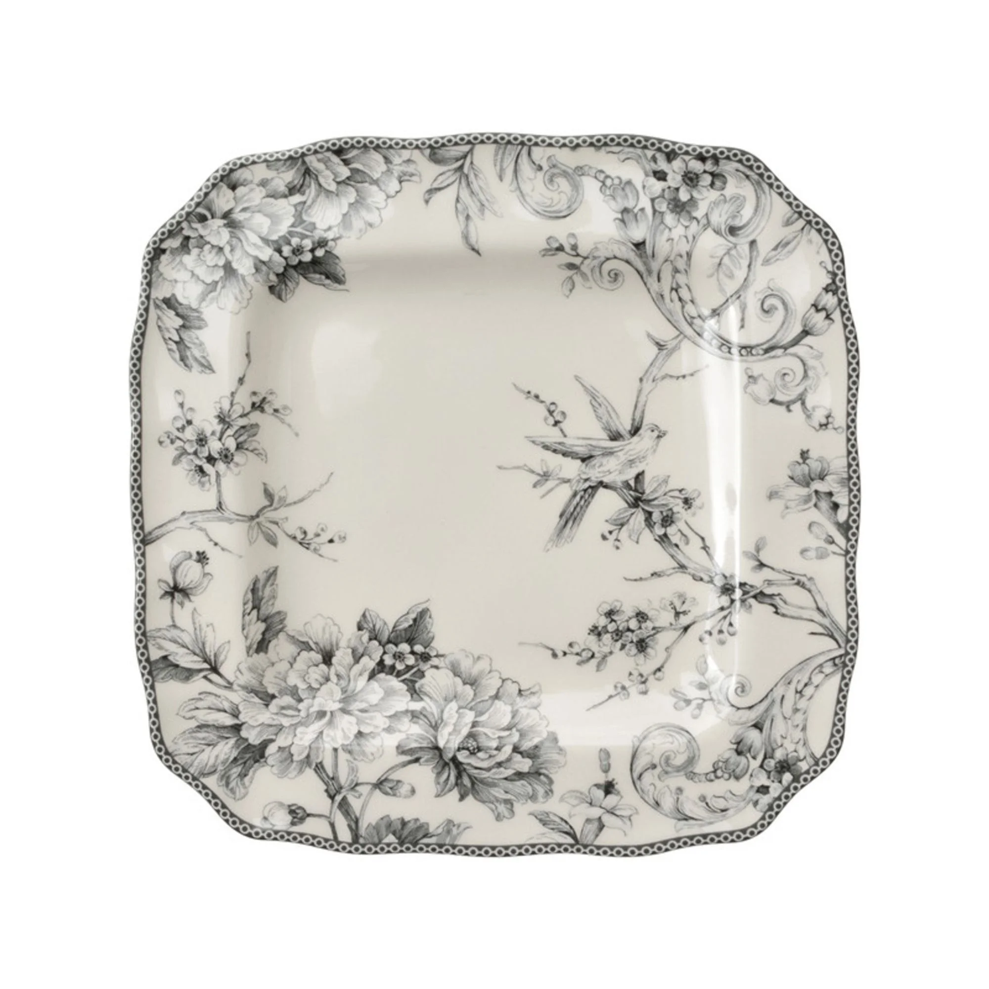 222 Fifth Adelaide Round 16-Piece Porcelain Dinnerware Set, Black Toile