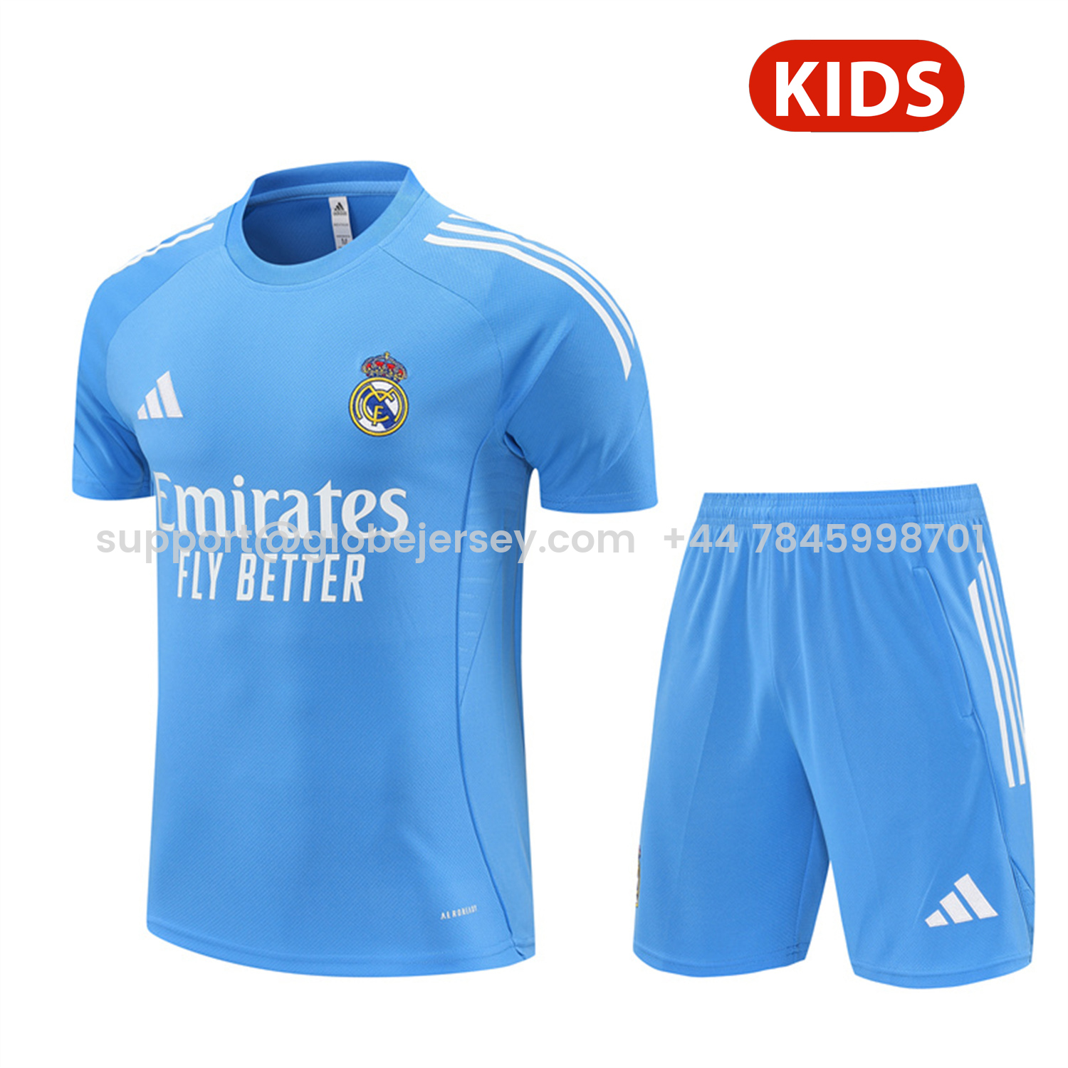 Real Madrid 25-26 Kids Short-Sleeve Training Set - Sky Blue Top and Sky Blue Shorts