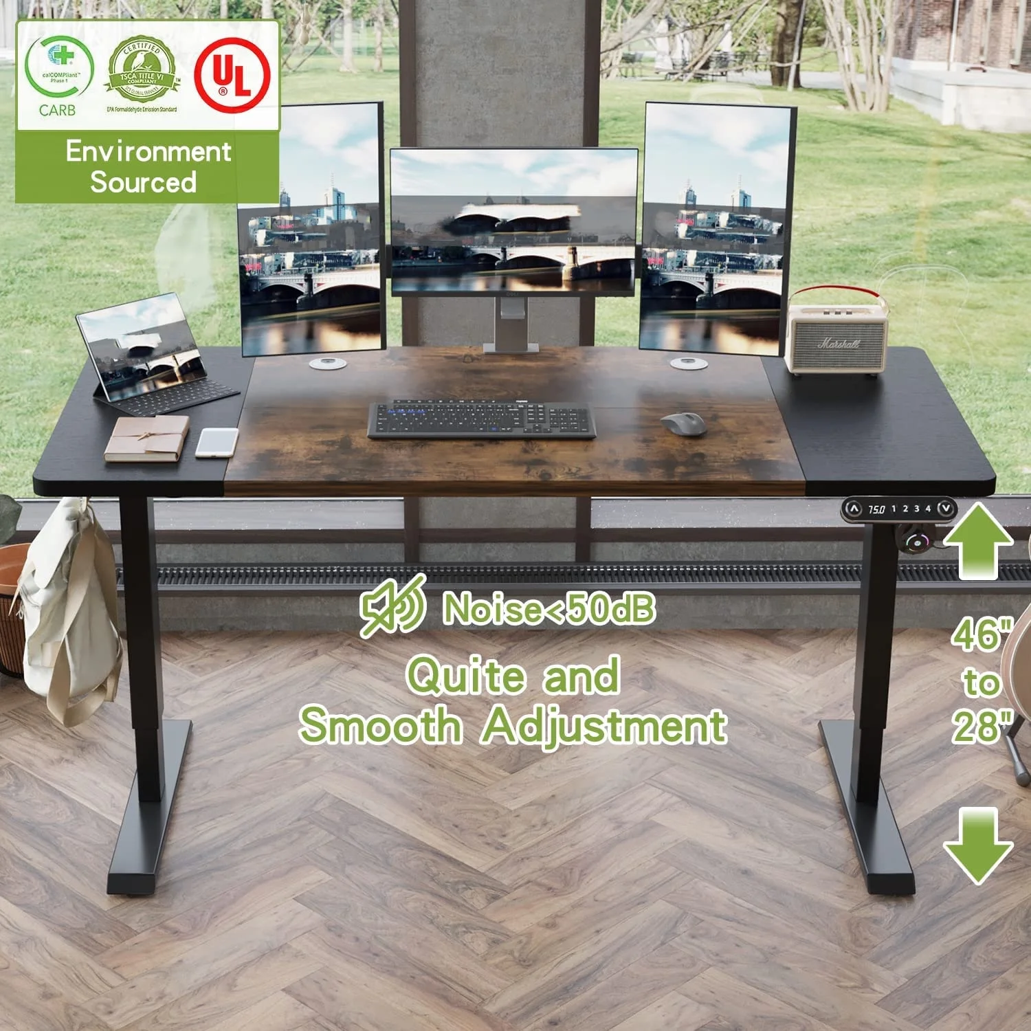 Electric Height Adjustable Standing Desk CometMin 63x 30 Inches Stand Up Desk Workstation Splice Board Home Office Computer Standing Table Ergonomic Desk (Black+ Brown, 63x30'')