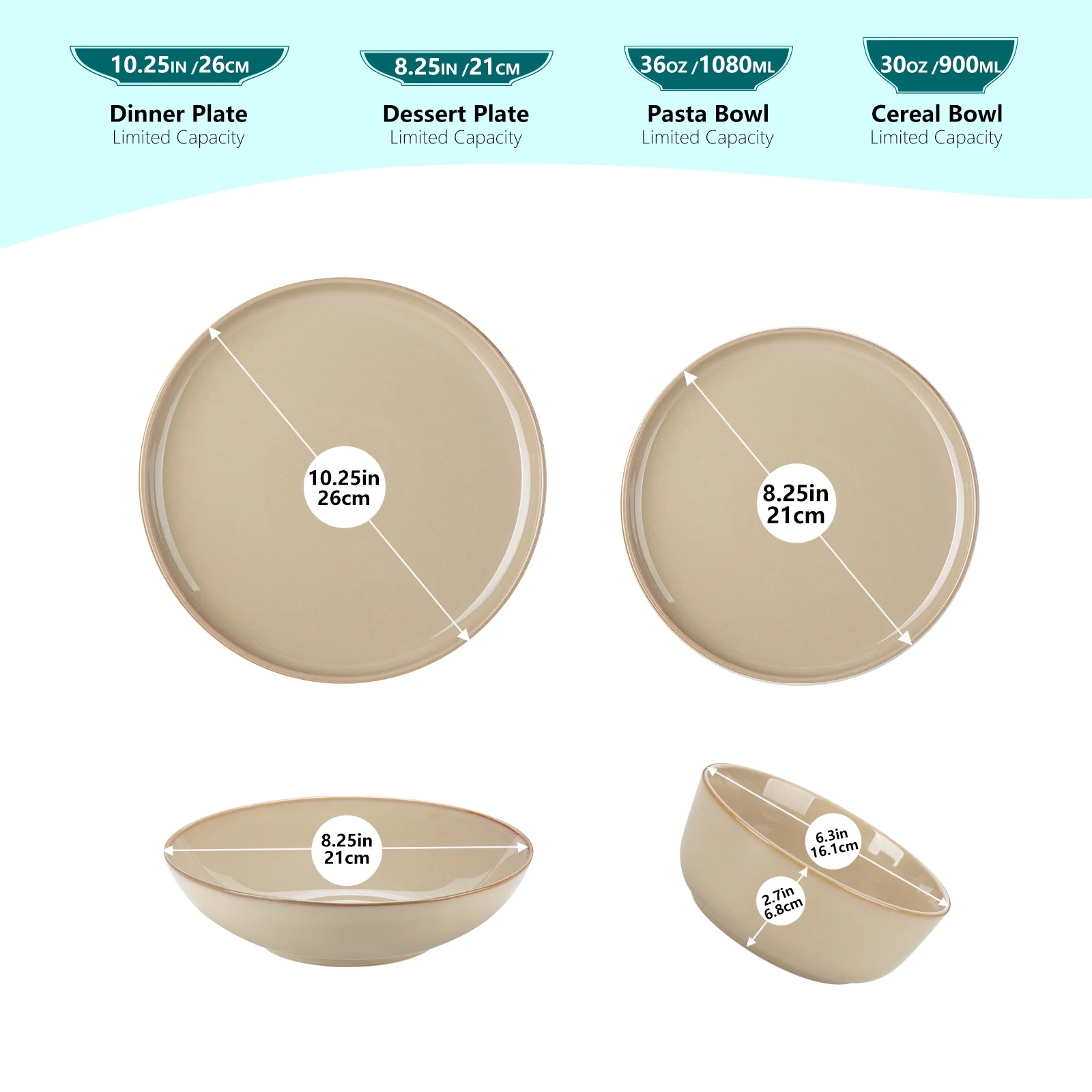 Malacasa 24 Pcs Dinnerware Sets, Stoneware Plates and Bowls Set, Tableware Dishwasher Microwave Safe, Serves For 6 people, Brown
