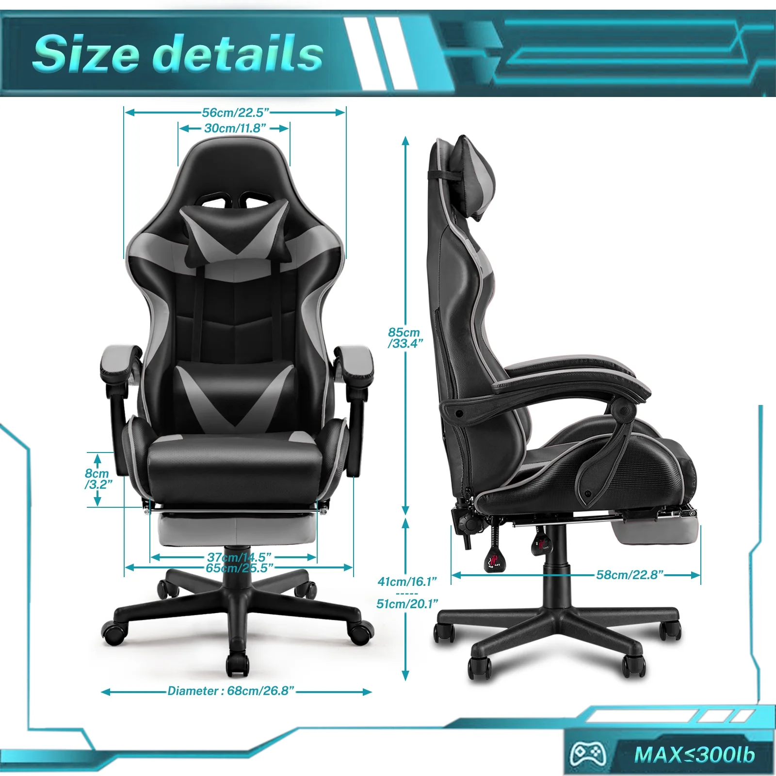SOONTRANS Green Gaming Chair with Footrest, High Back Gamer Chair with Massage Lumbar Pillow, Gamer Computer Desk Chair (Green)