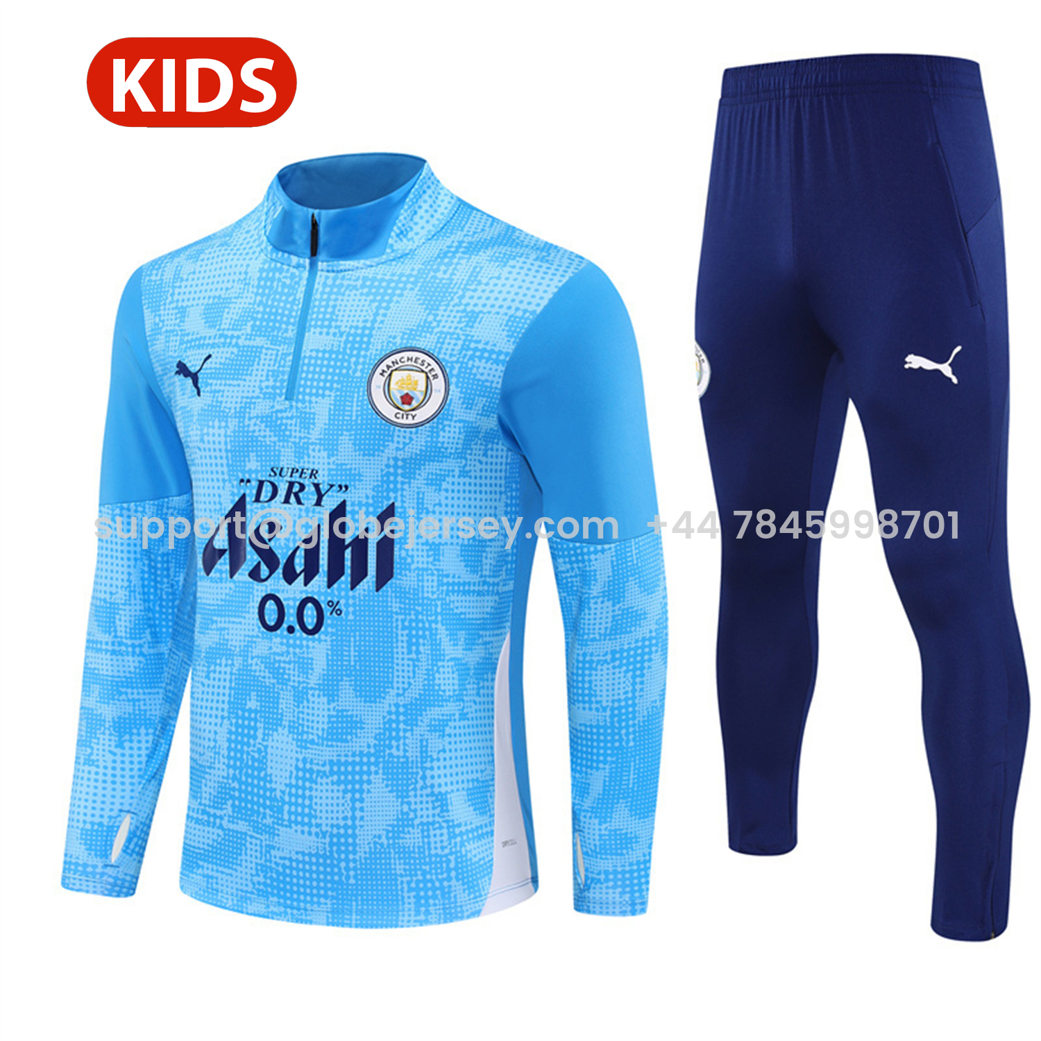 Manchester City 25-26 Kids Long Sleeve Training Set -Light Blue Top & Deep Blue Pants