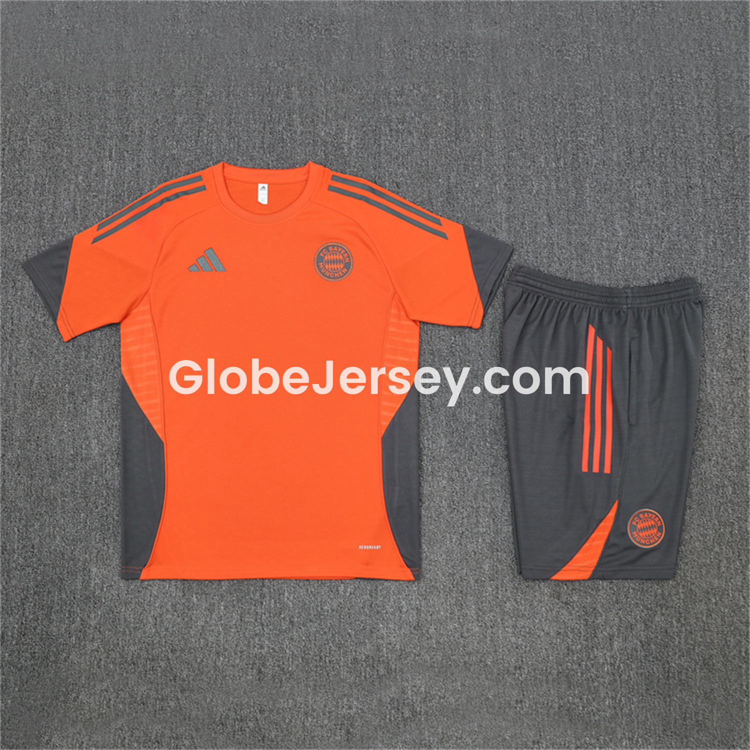 Bayern Munich 25-26 Kids Short-Sleeve Training Set - Orange Top & Gray shorts