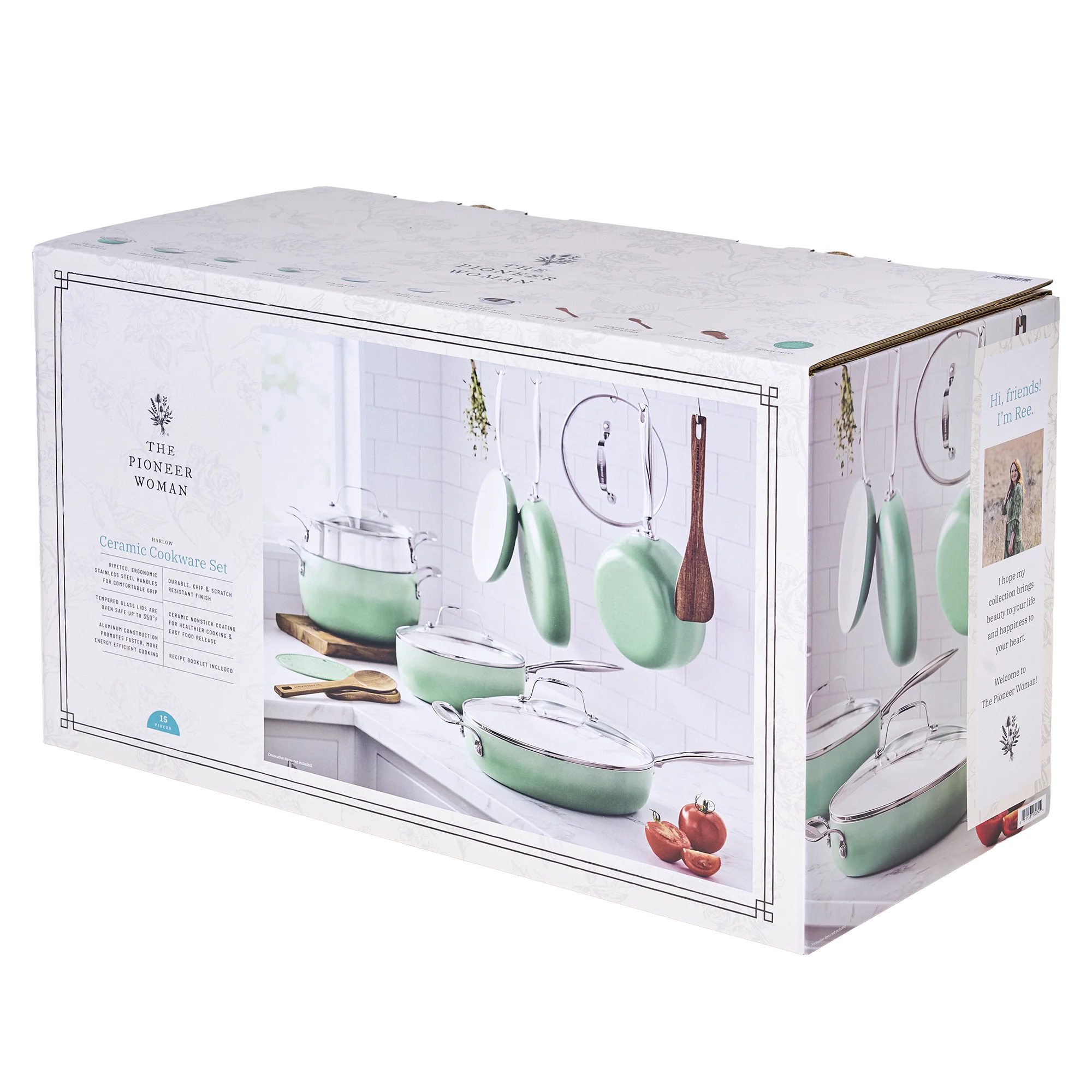The Pioneer Woman Harlow 15-Piece Cookware Set, Ceramic Non-Stick Pots and Pans Set, Taupe