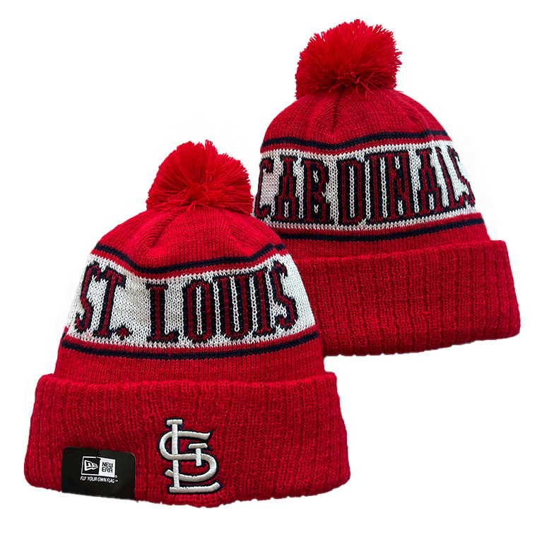 ST. LOUIS CARDINALS RED AND WHITE Cuffed Knit Hat with Pom
