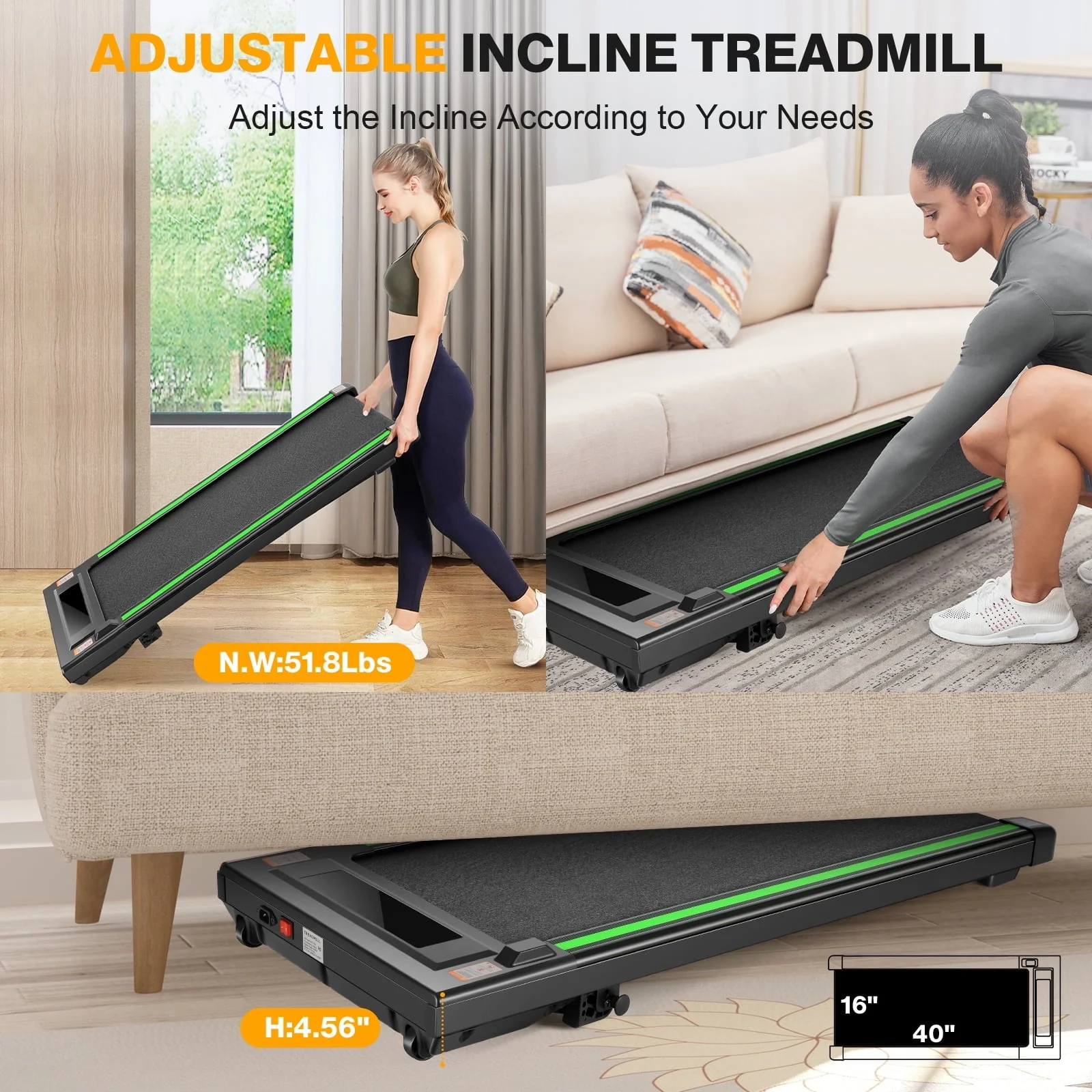 Under Desk Treadmill with Incline,2.5HP Walking Pad Treadmill with Remote Control,LED Touch Screen, 12 Preset Programs,300 lbs Capacity Jogging Machine Installation-Free