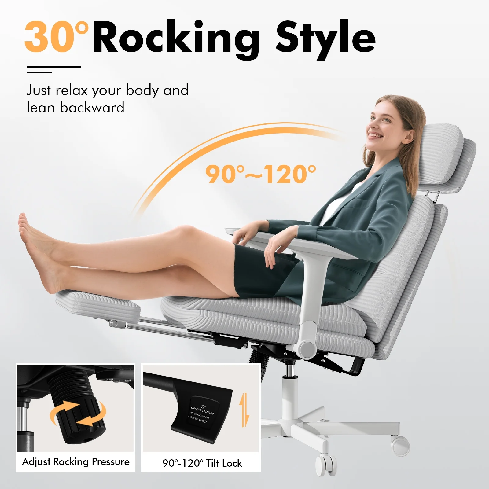 Ninecer Ergonomic Office Chair with Footrest, Big and Tall Computer Desk Chair for Adults, Adjustable Swivel Chair with Headrest Lumbar Support, Black